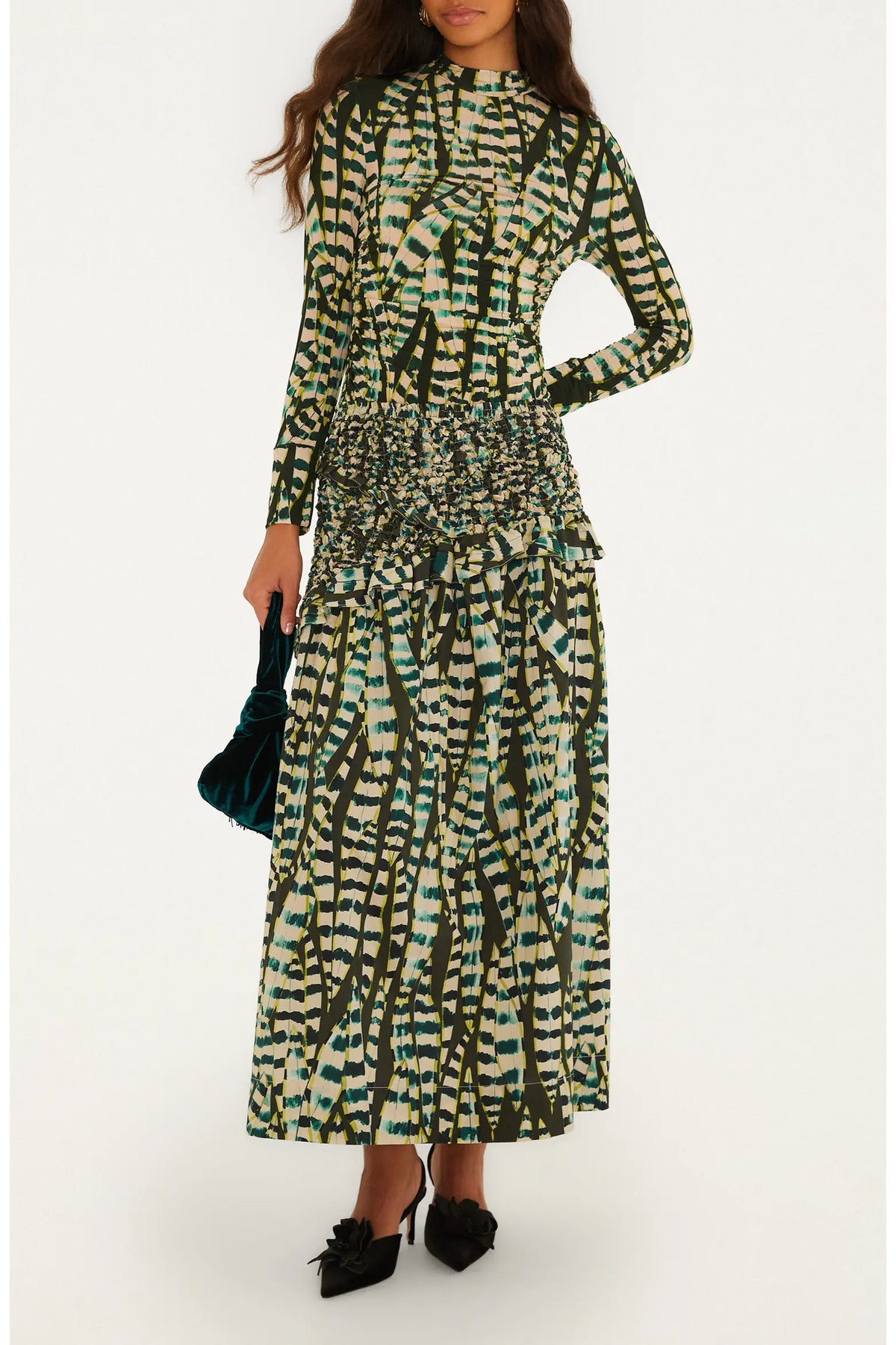 FARM RIO STRIPED LEAVES SKIRT