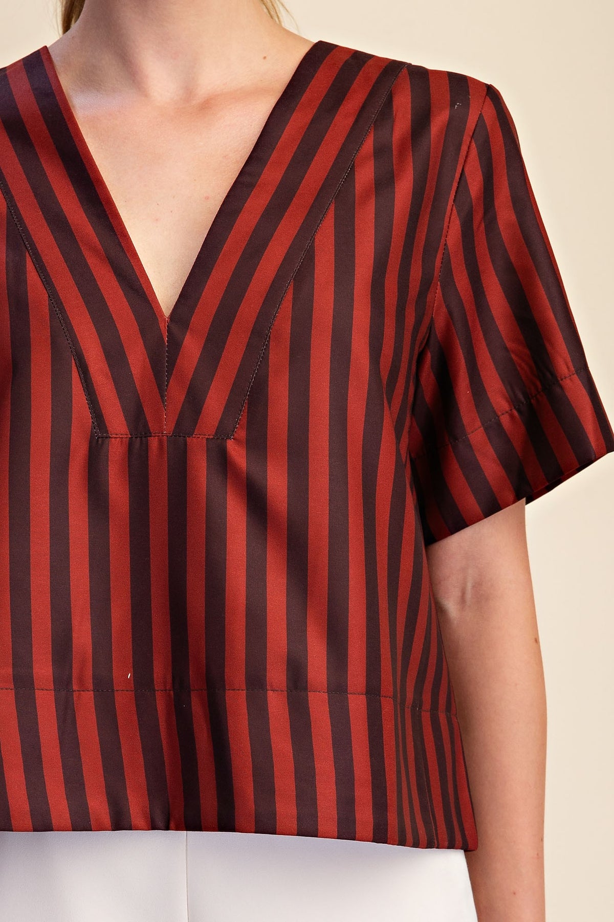 STRIPE V-NECK SHORT SLEEVE TOP