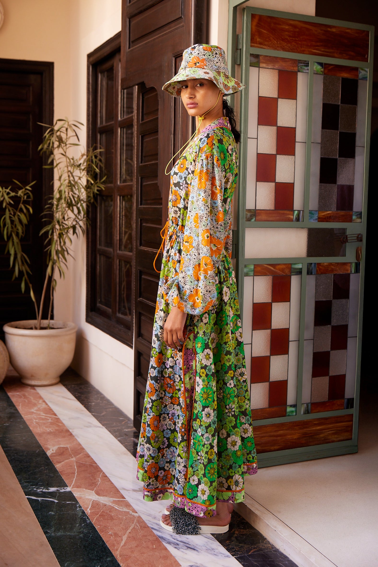 ORANGE BLOSSOM SPLICED MIDI DRESS