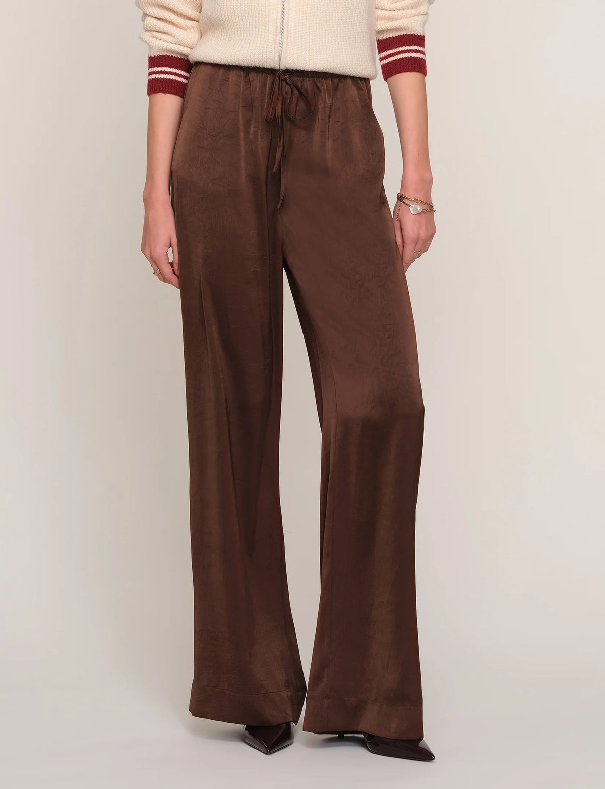 Heartloom Kairi Pant brown wide-leg silhouette with drawstring waist