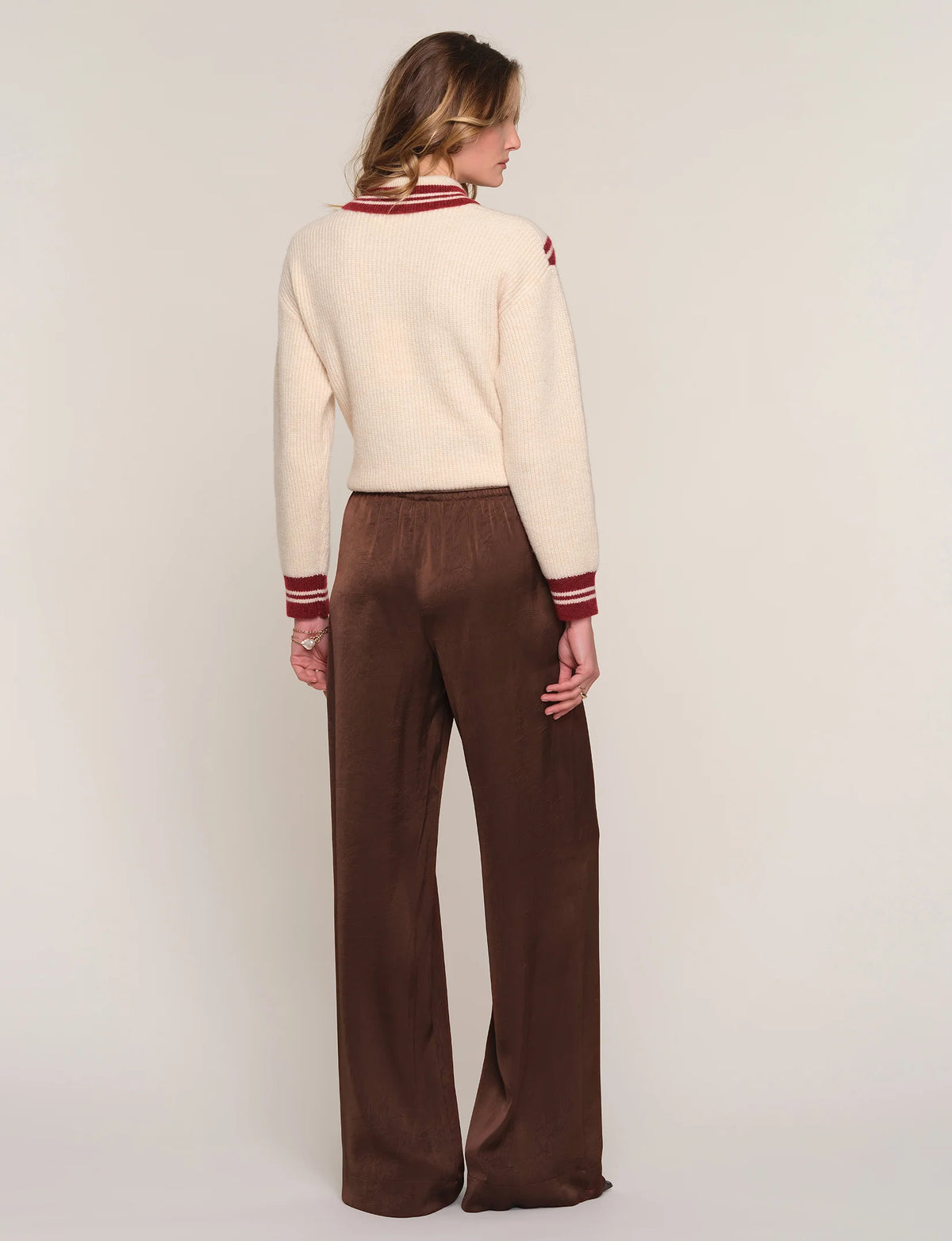 Back view of Heartloom Kairi chocolate brown wide-leg pants