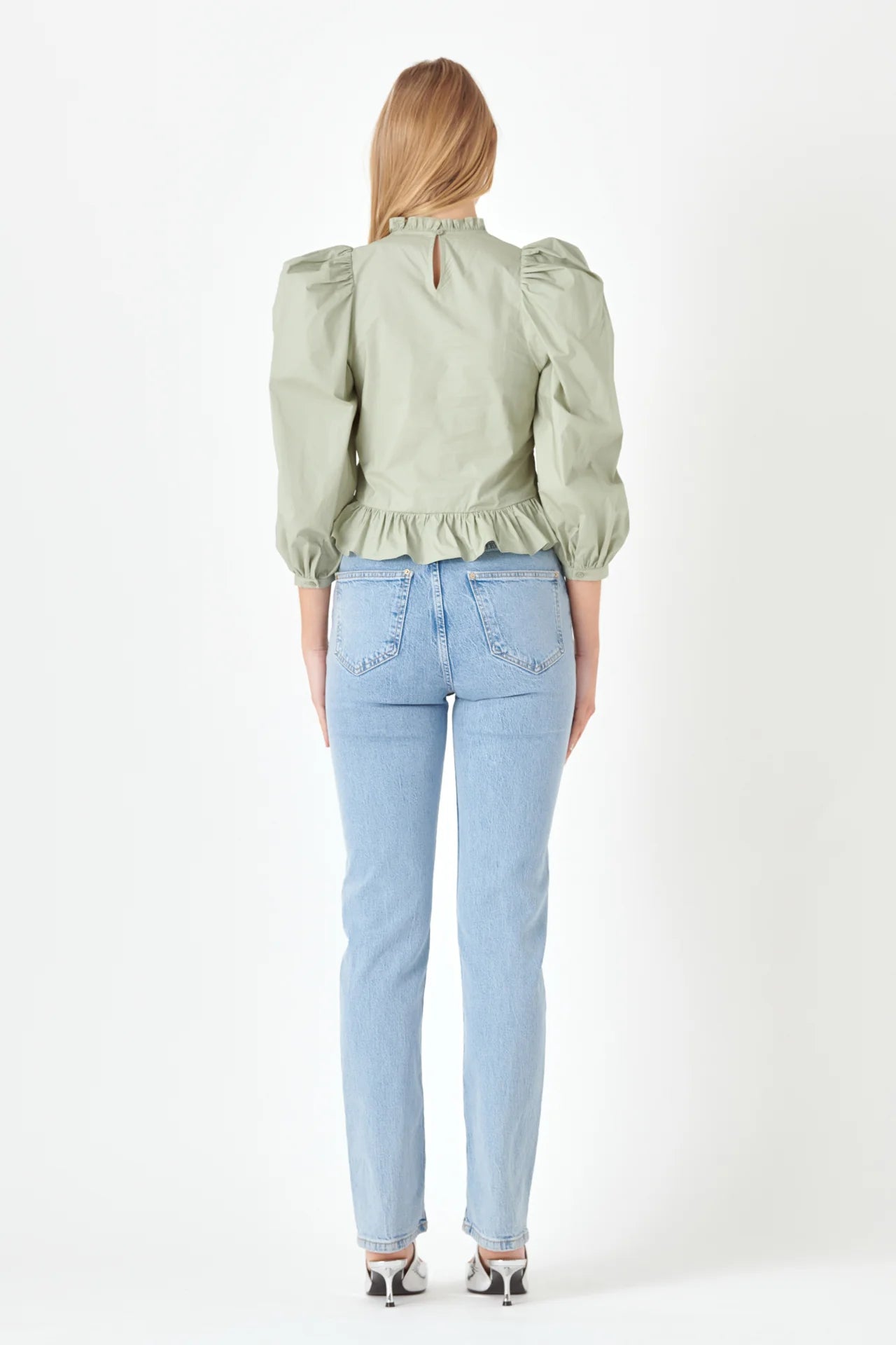 SAGE SMOCKING POPLIN BLOUSE