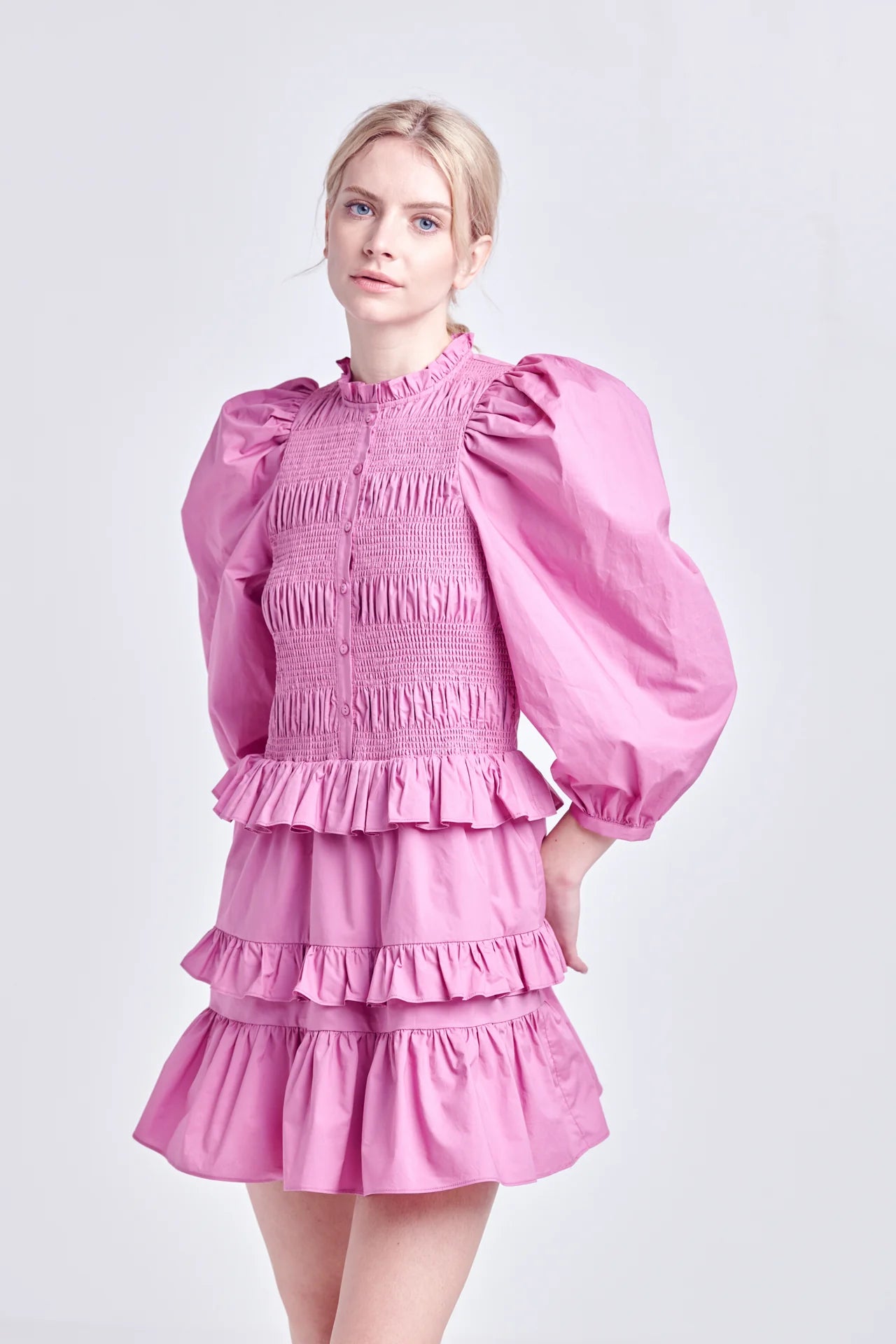 ORCHID SMOCKING MINI DRESS