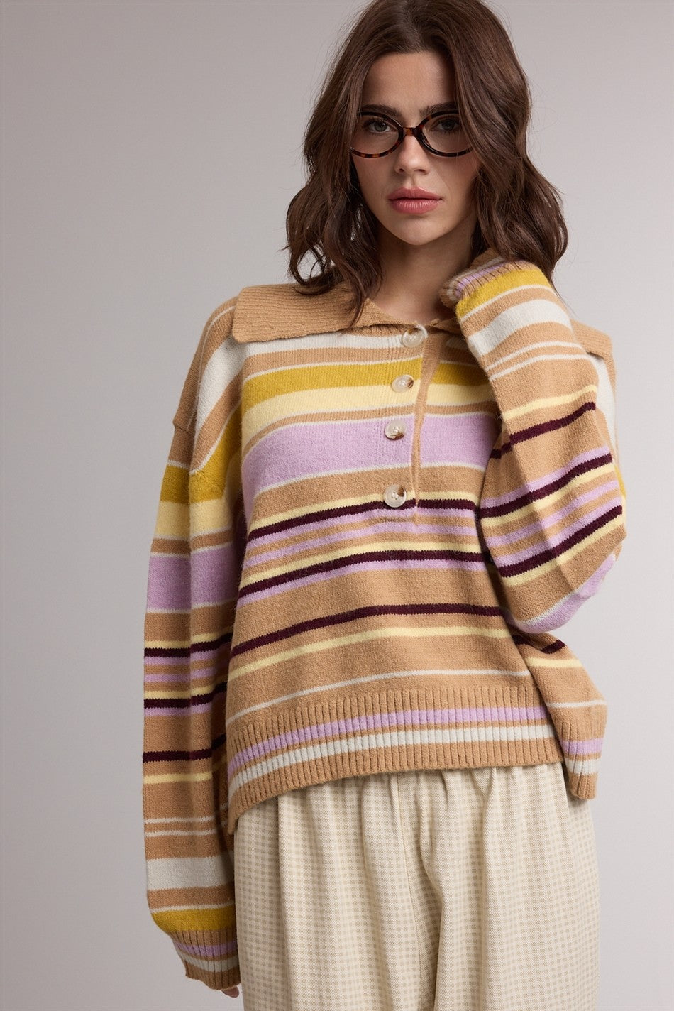 COLLARED STRIPE SWEATER