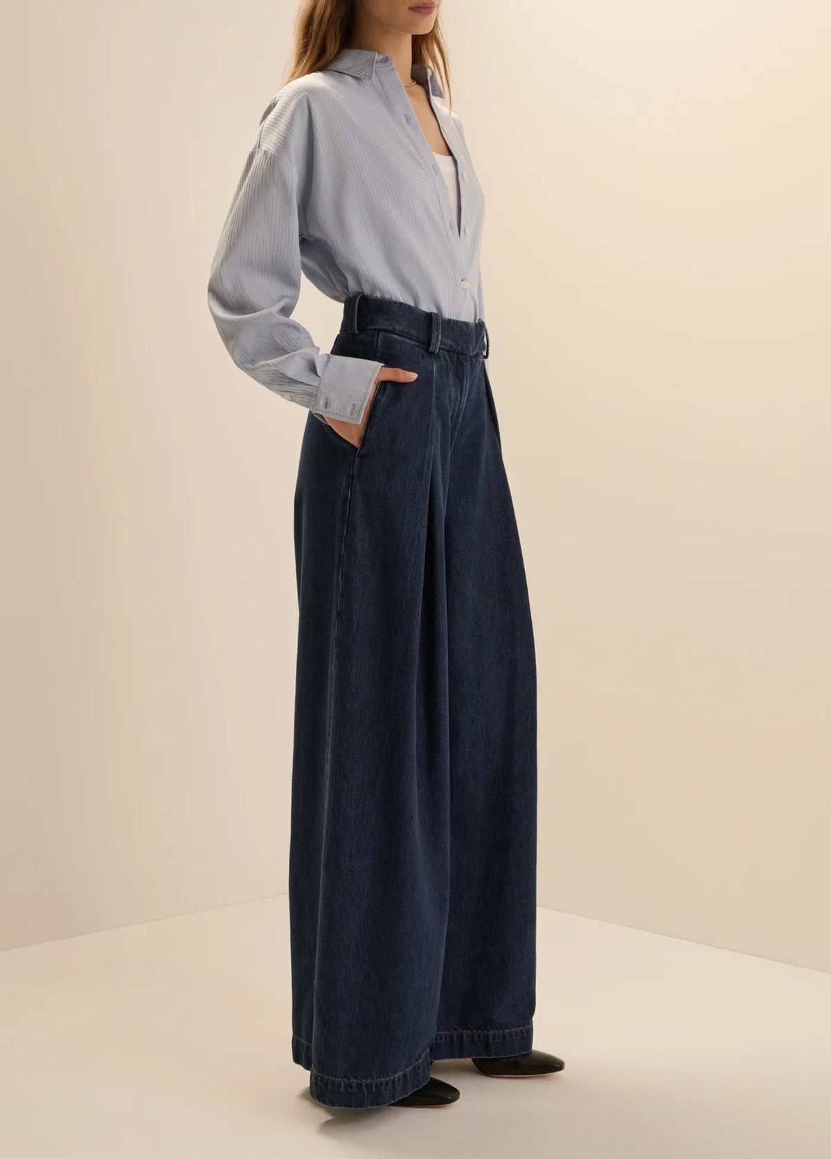 Favorite Daughter wide leg denim pants side view