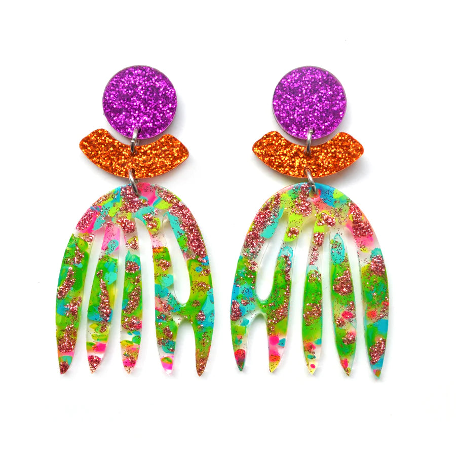 PINK GREEN GLITTER EARRINGS