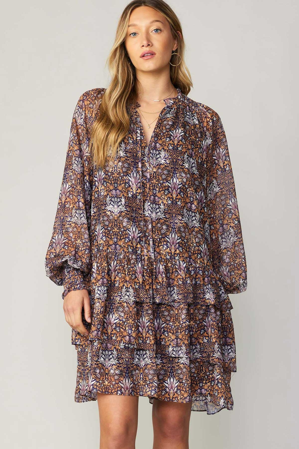 RUFFLE LONG SLEEVE MINI DRESS