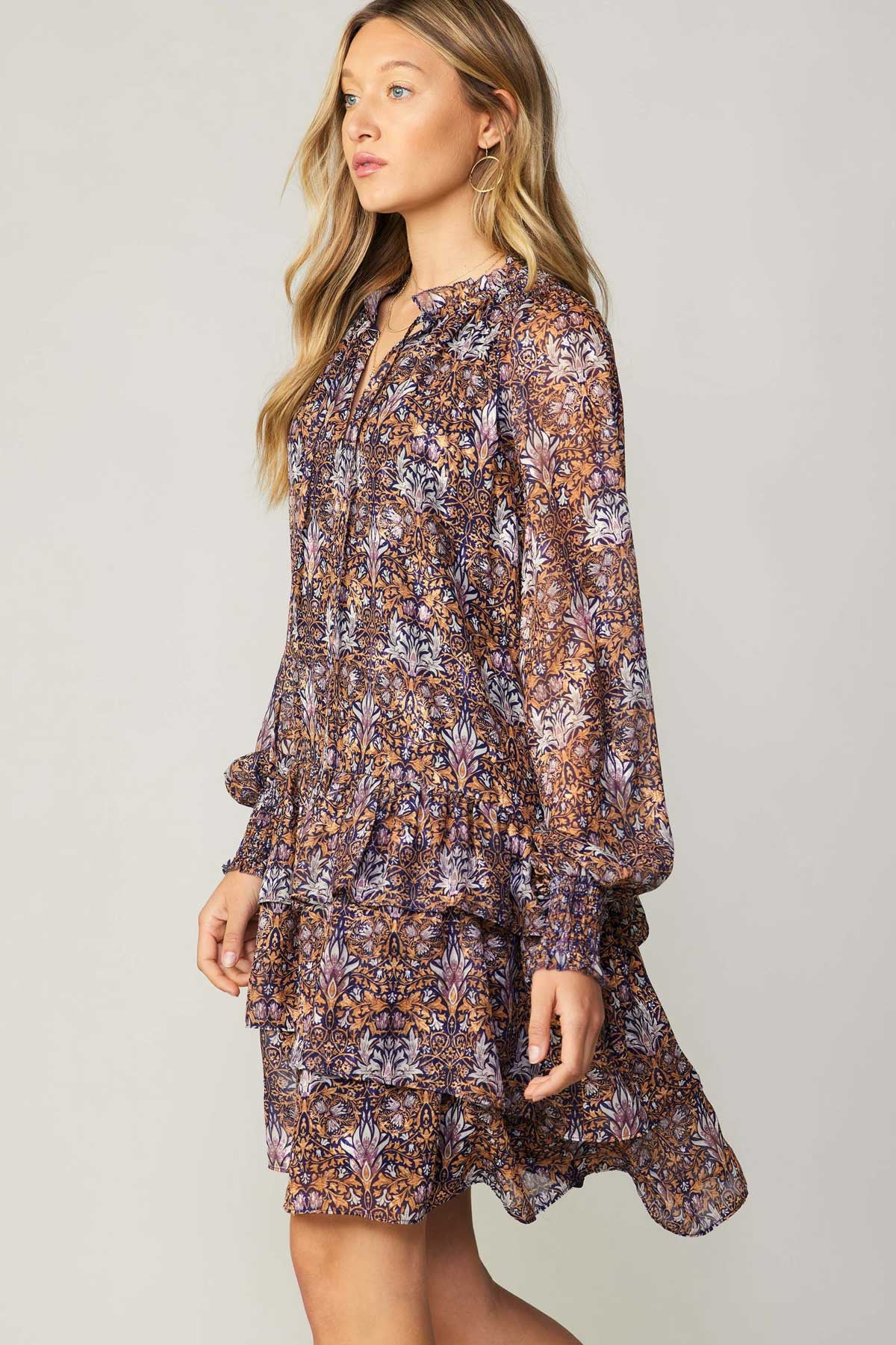 RUFFLE LONG SLEEVE MINI DRESS