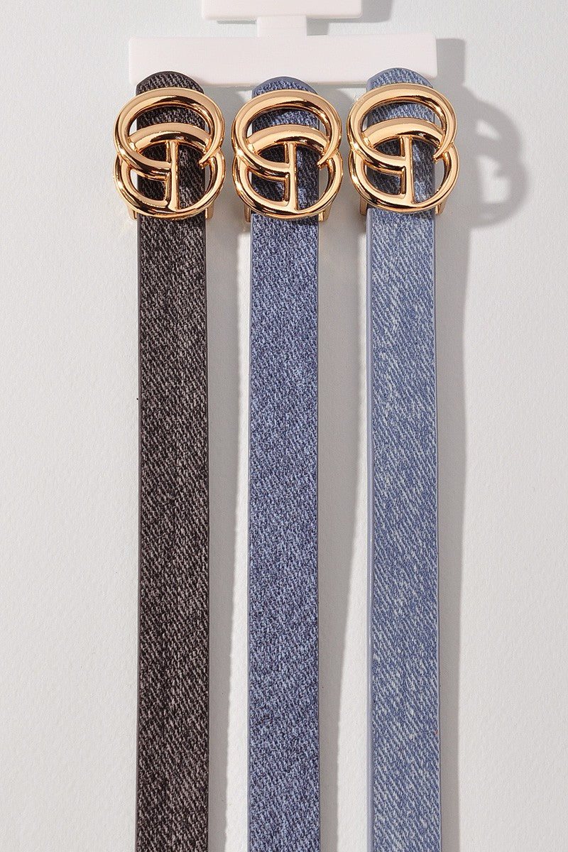 DENIM BUCKLE TRIO SKINNY BELT