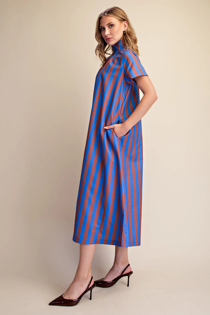 STRIPED MIDI DRESS