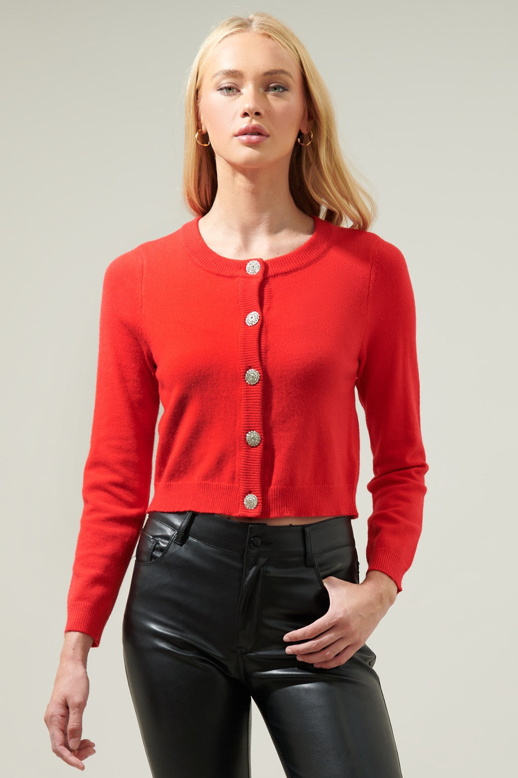 SYLVIE CRYSTAL BUTTON CARDIGAN