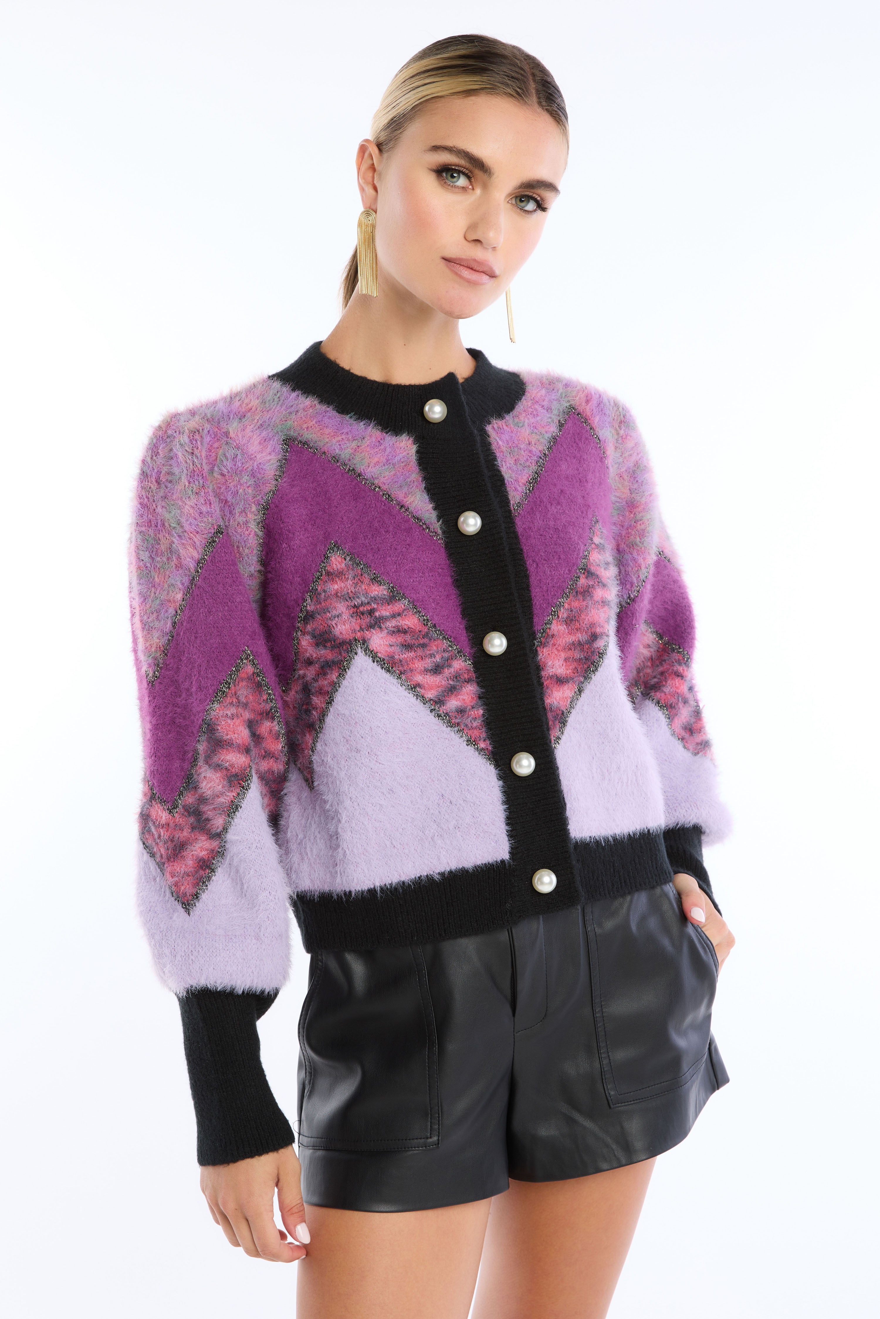 FUZZY CHEVRON CARDIGAN