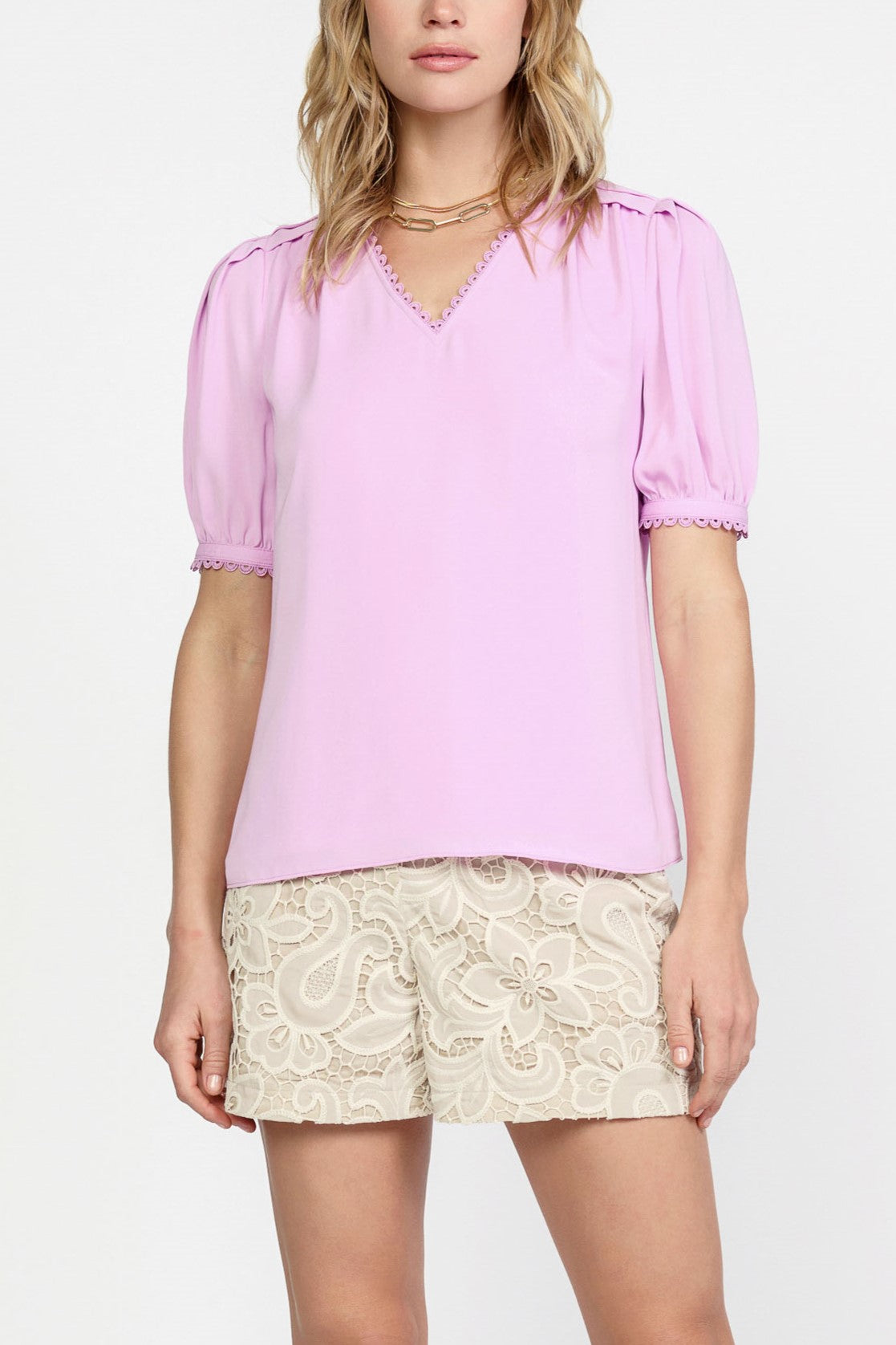 current air blouse with lace trim pink