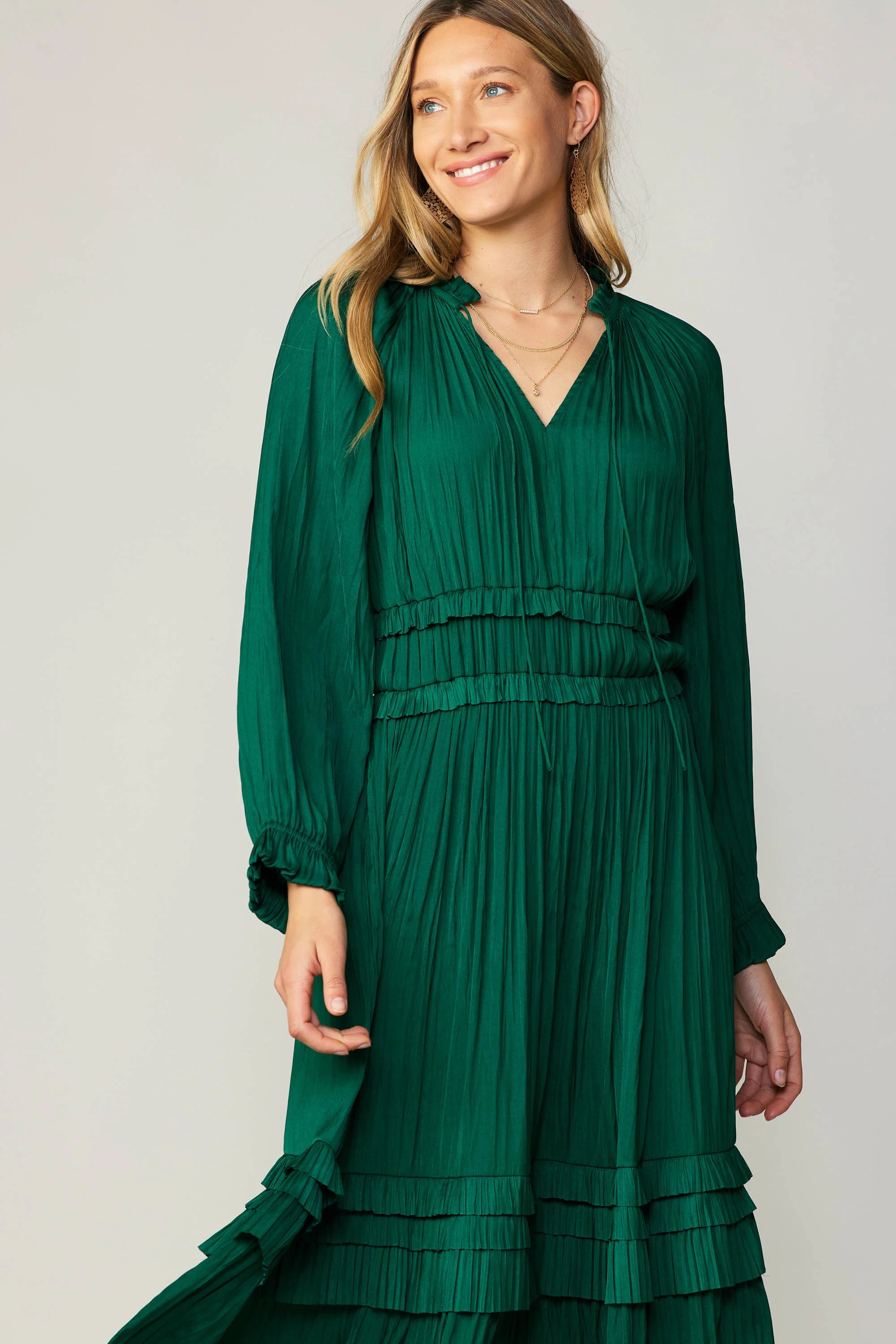 EMERALD LONG SLEEVE MIDI DRESS