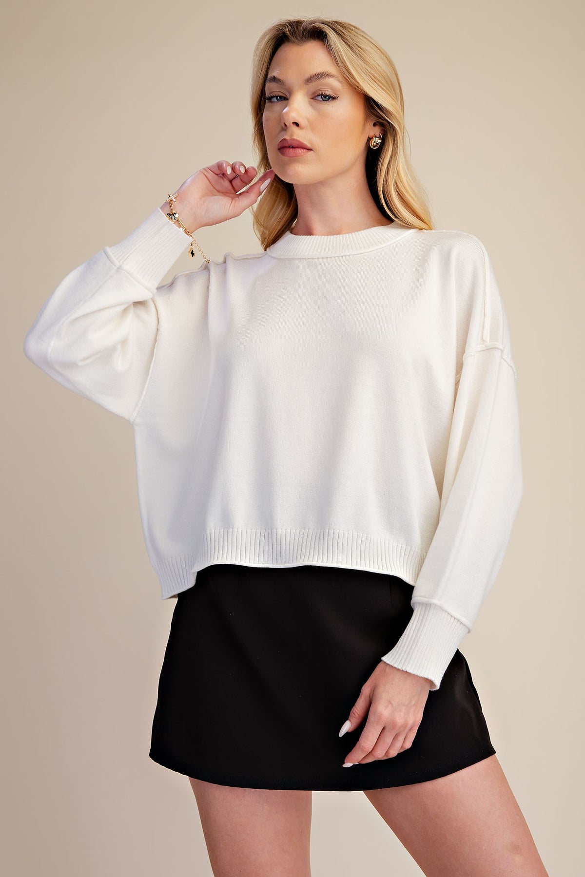 CLASSIC CREW NECK SWEATER – BROWN & IVORY