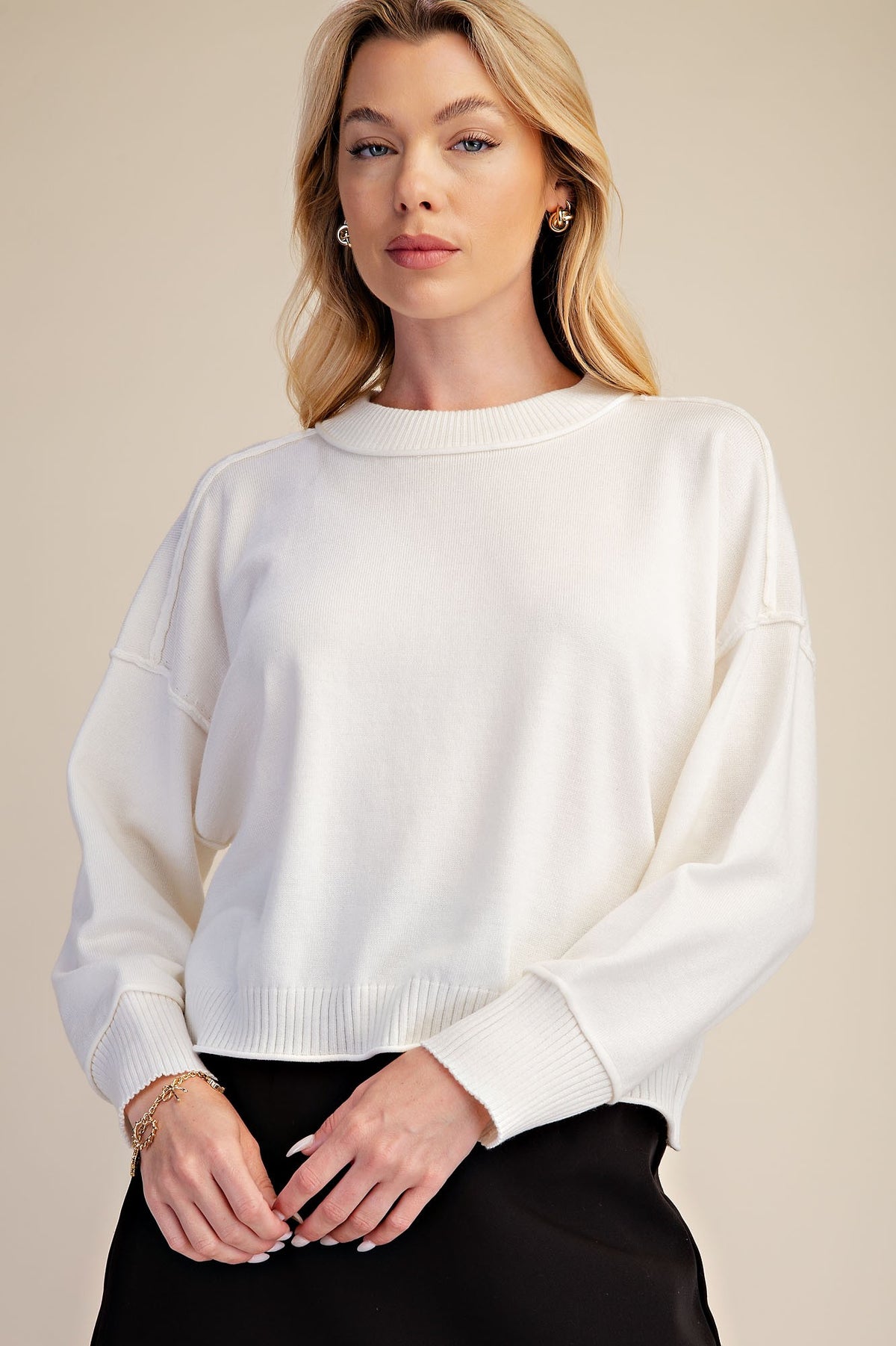 CLASSIC CREW NECK SWEATER – BROWN & IVORY