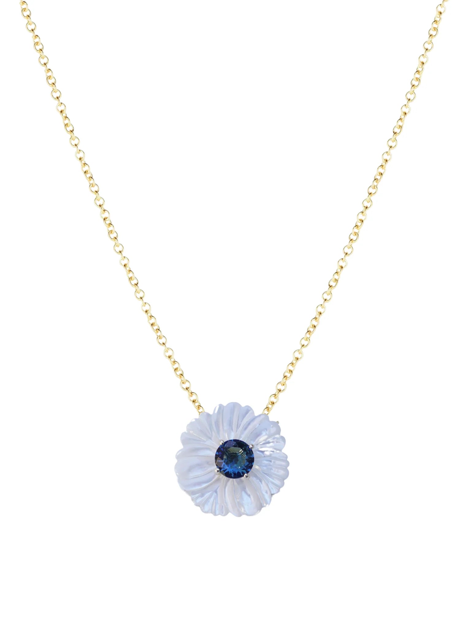Nicole bathie mother of pearl + London blue necklace