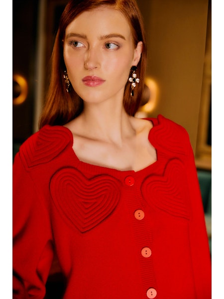 RED HEARTFUL KNIT CARDIGAN