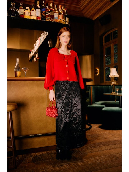 RED HEARTFUL KNIT CARDIGAN