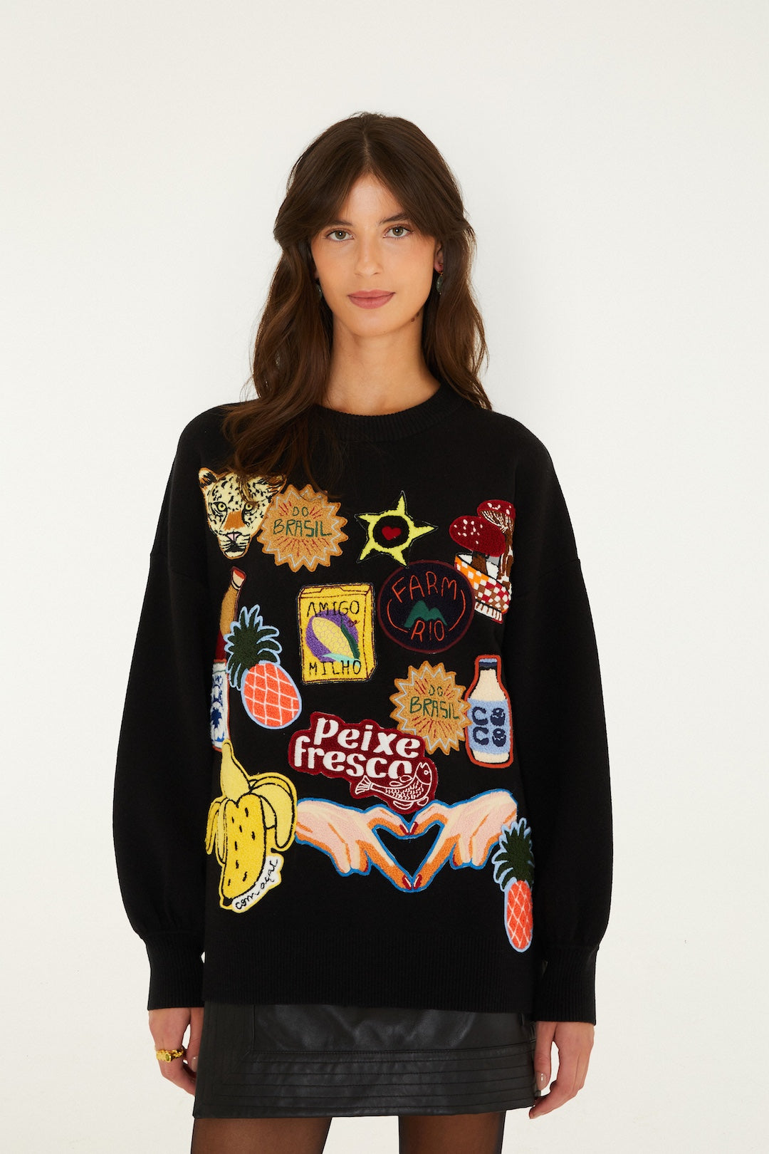 FARM RIO TROPICAL PATCH SWEATER