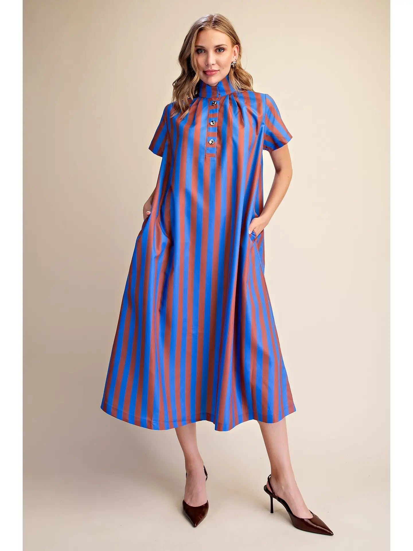 STRIPED MIDI DRESS