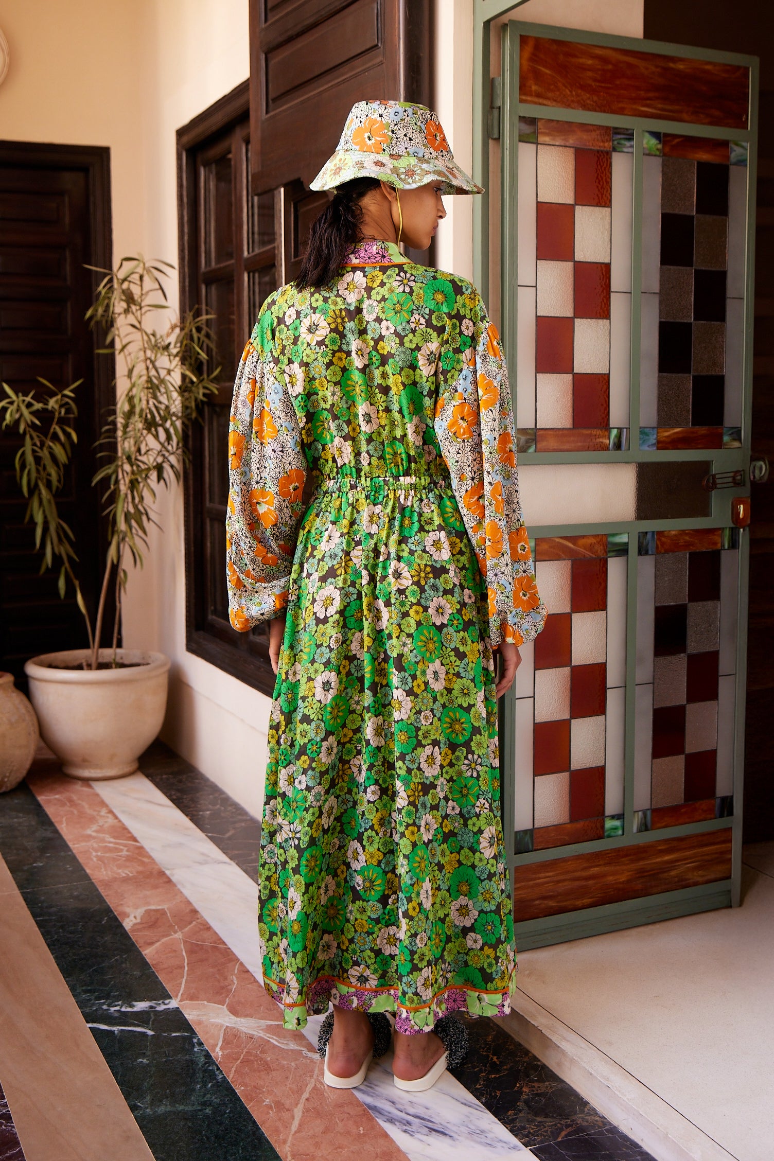 ORANGE BLOSSOM SPLICED MIDI DRESS