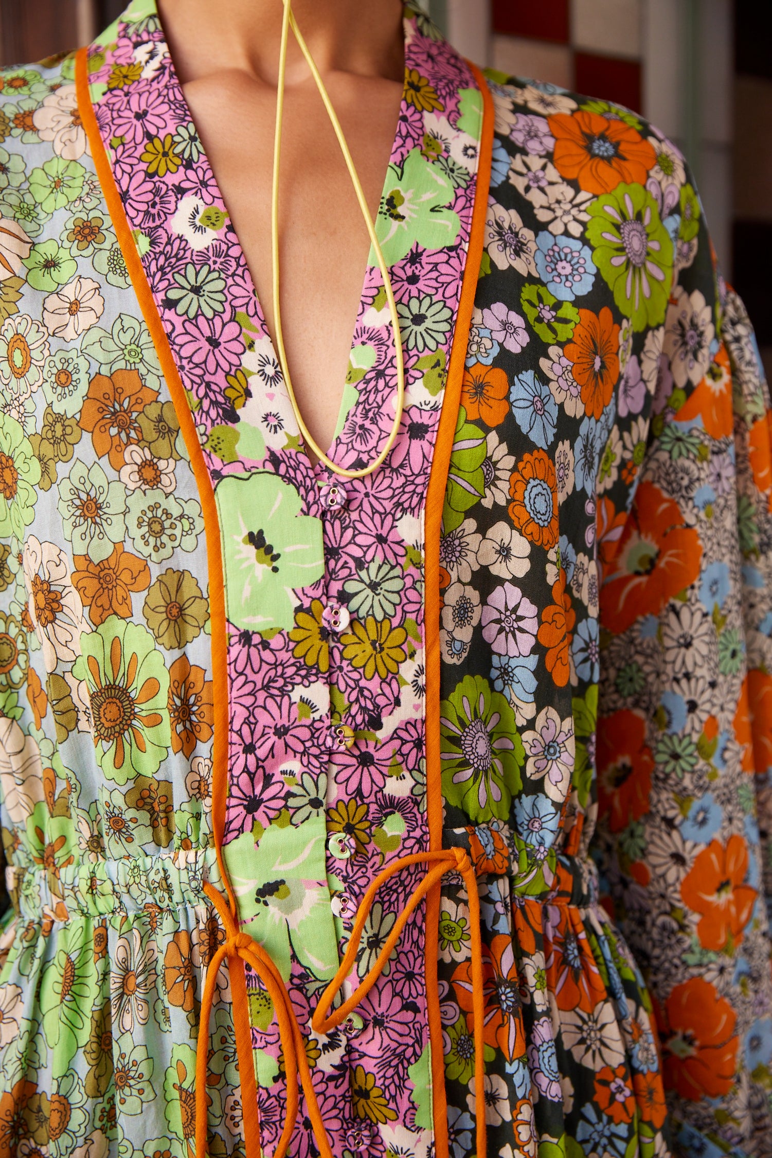 ORANGE BLOSSOM SPLICED MIDI DRESS