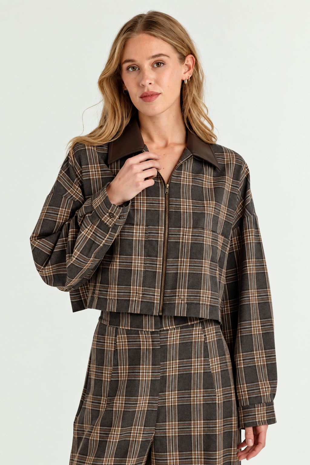 WE ARE SUNDAYS ELLIS PLAID CROPPED JACKET