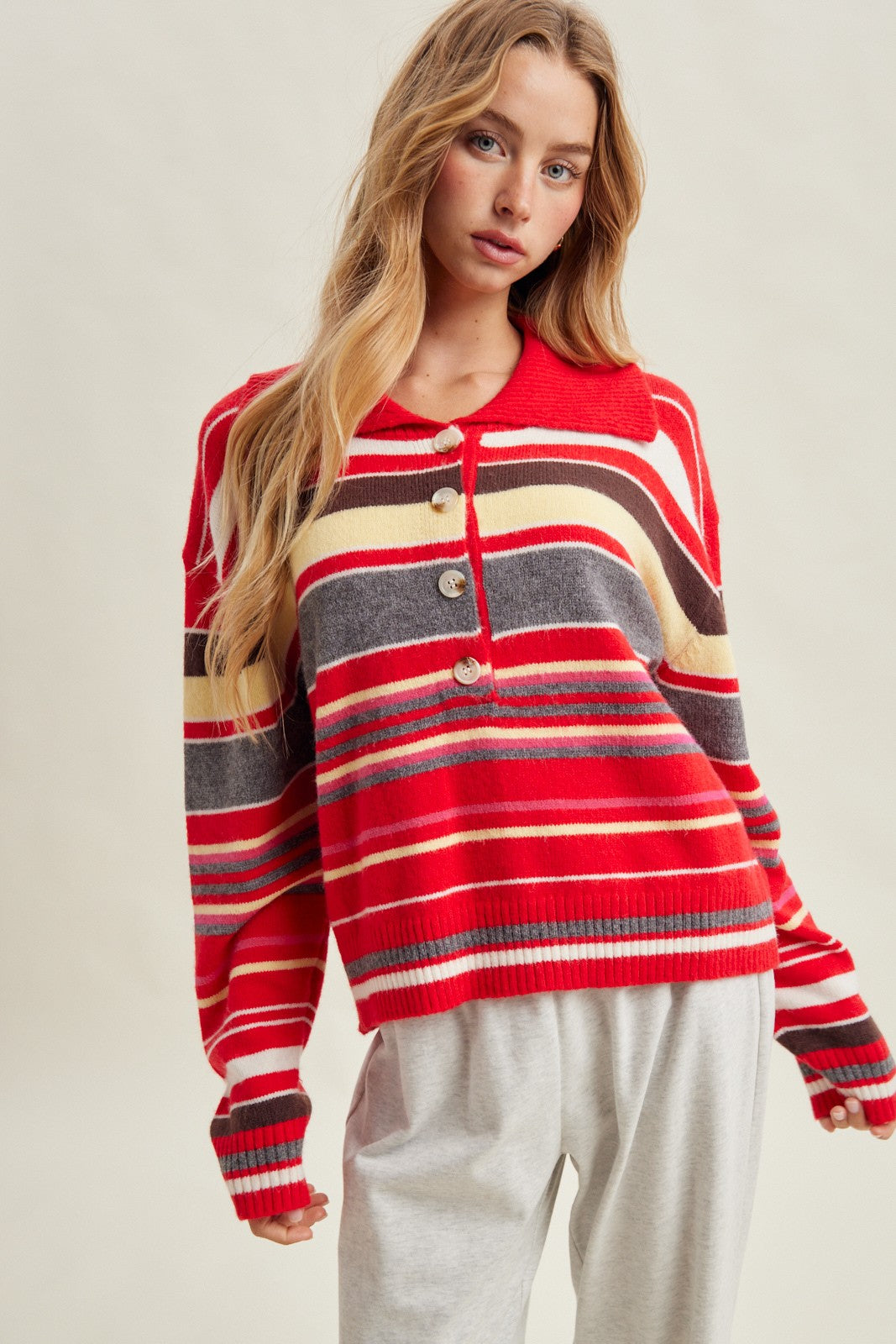 COLLARED STRIPE SWEATER