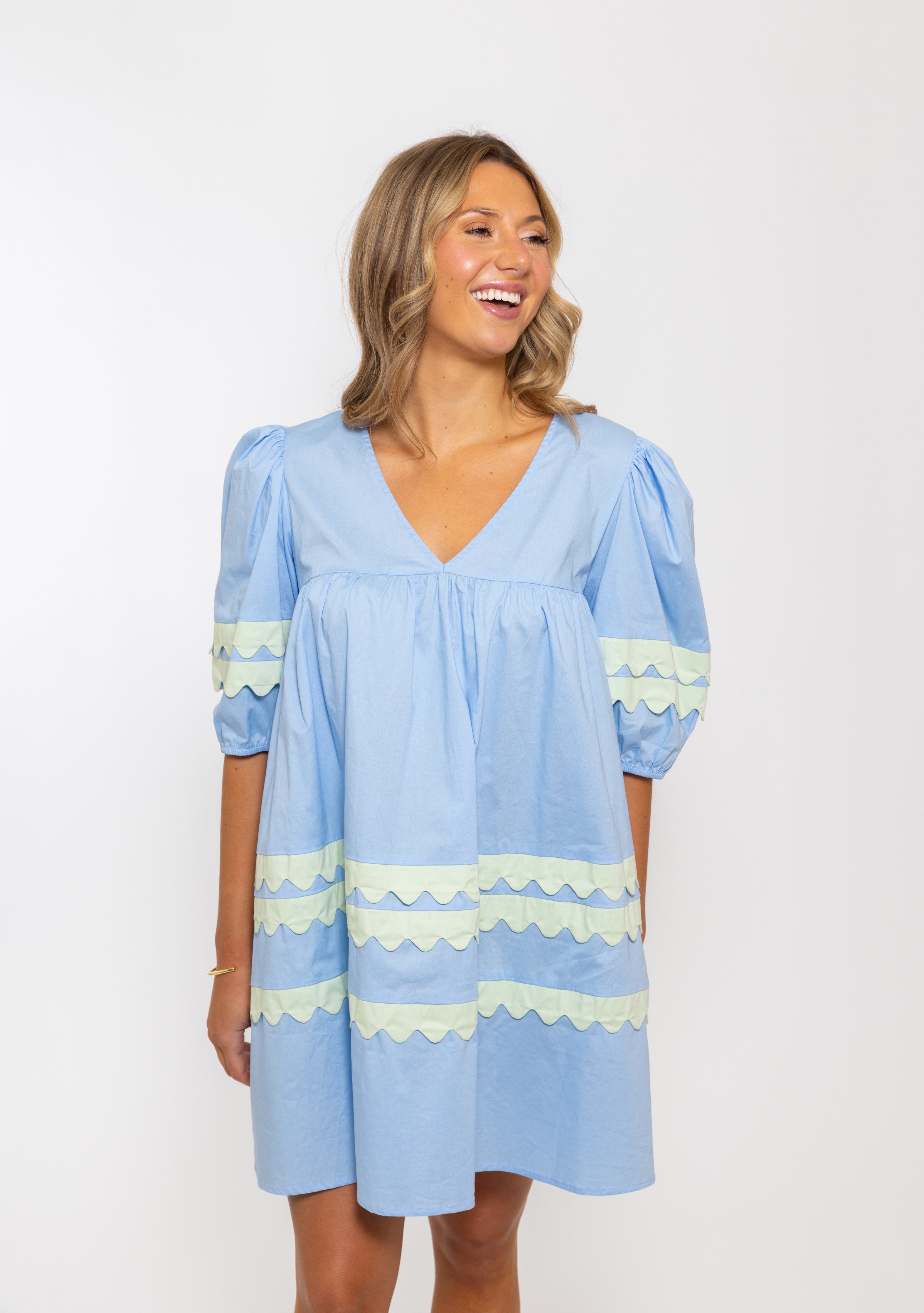Karlie scallop blue dress