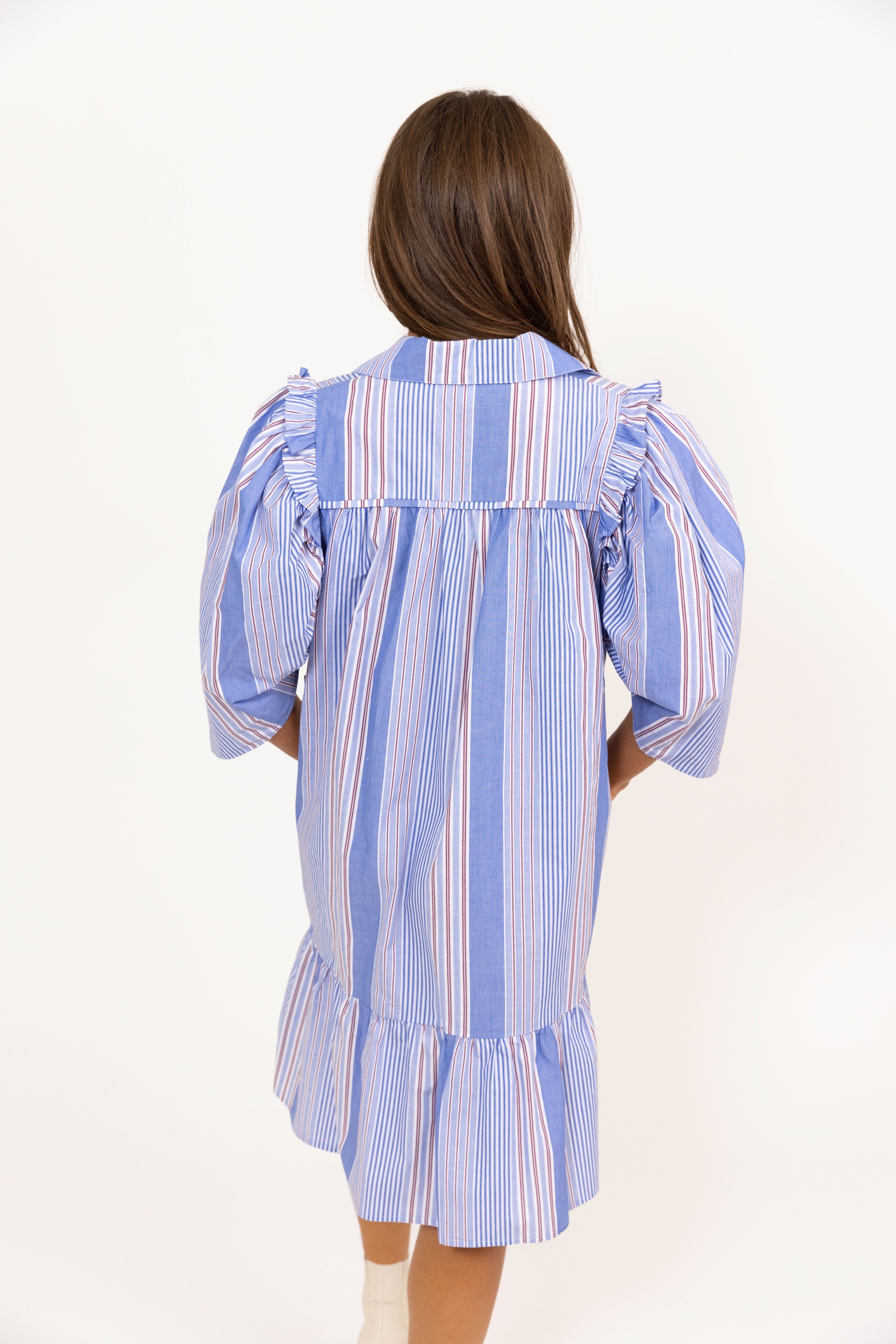 FALL STRIPE RUFFLE DRESS