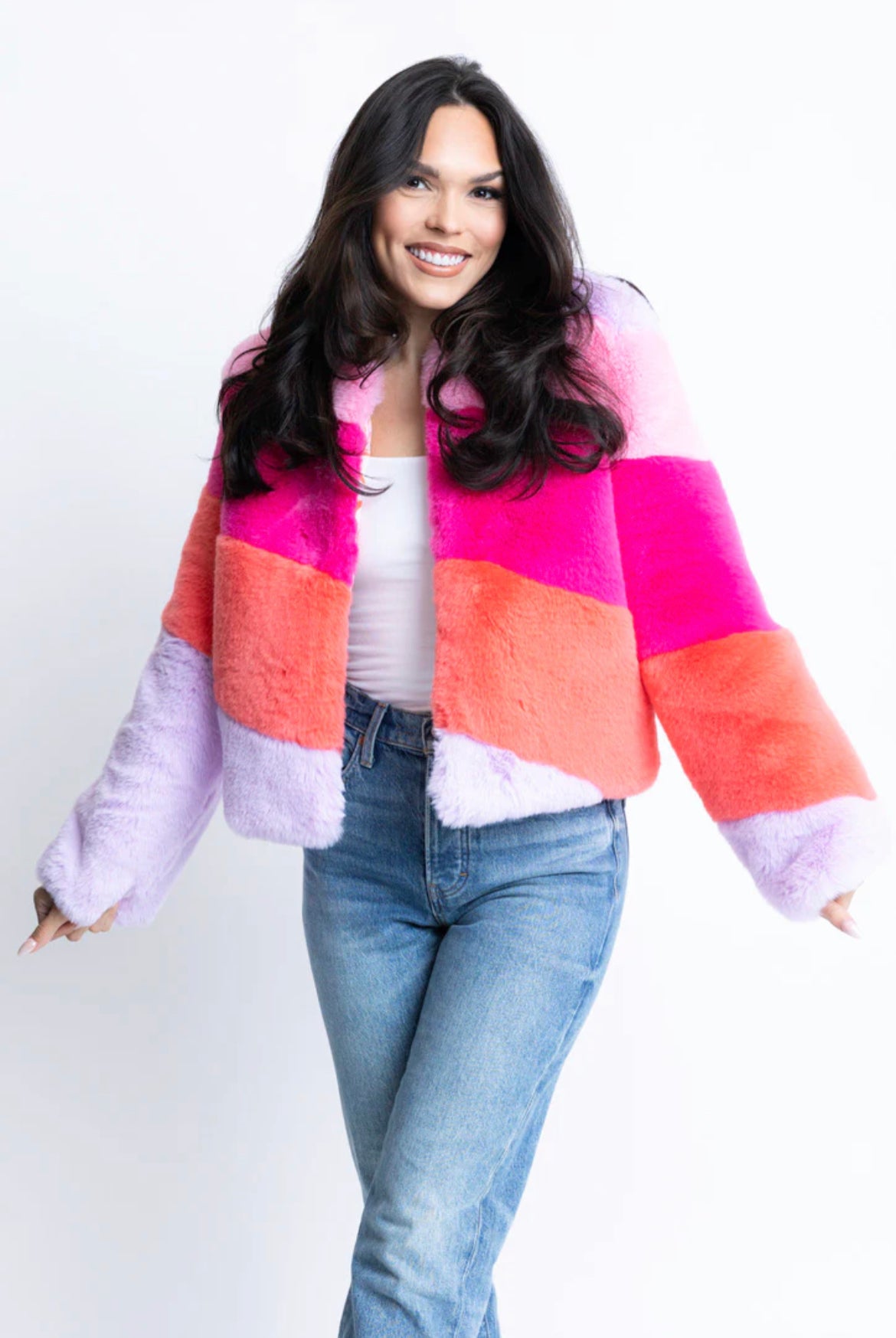 COLORBLOCK STRIPE FUR JACKET