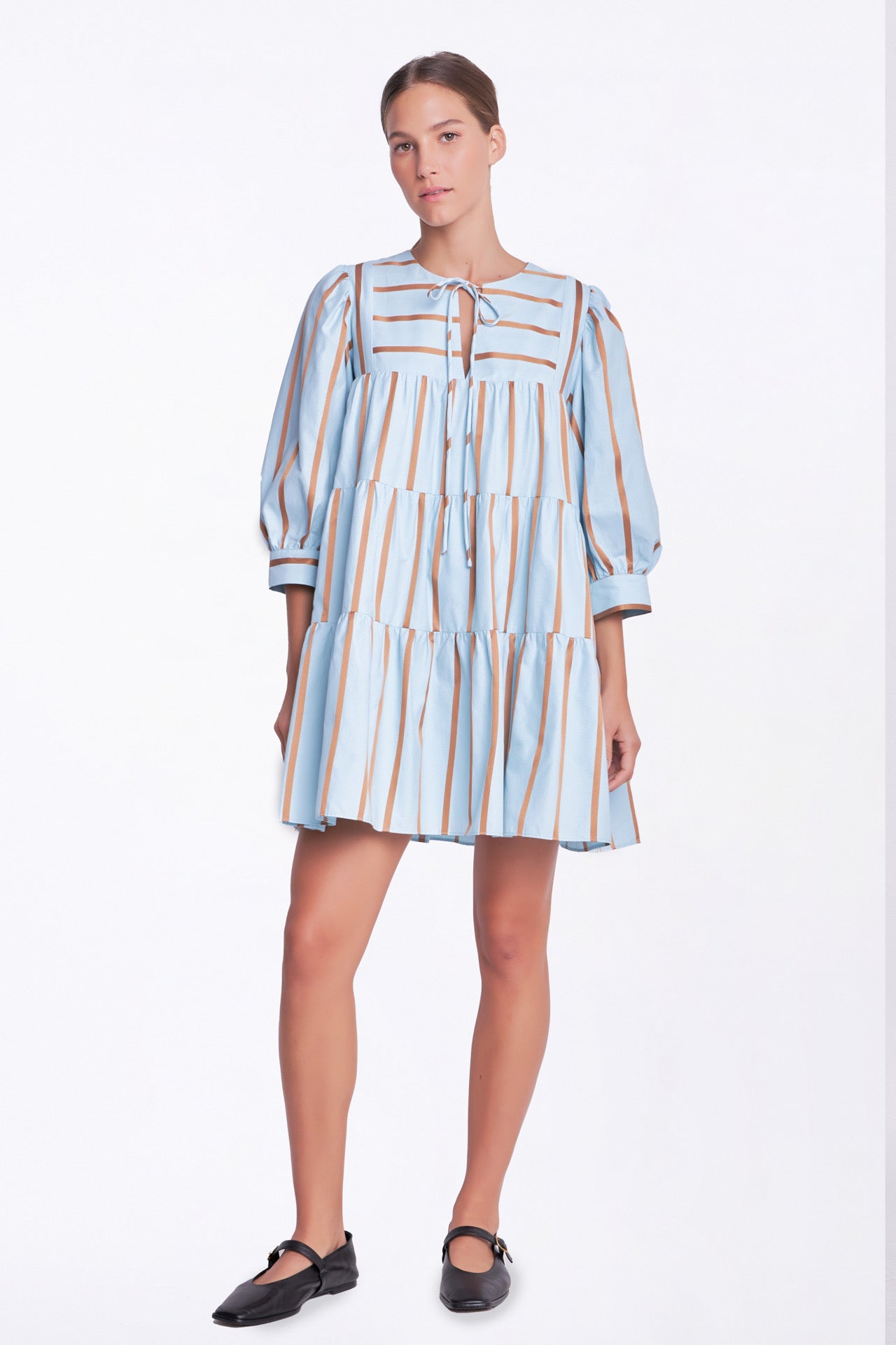 STRIPED BLOUSON MINI DRESS