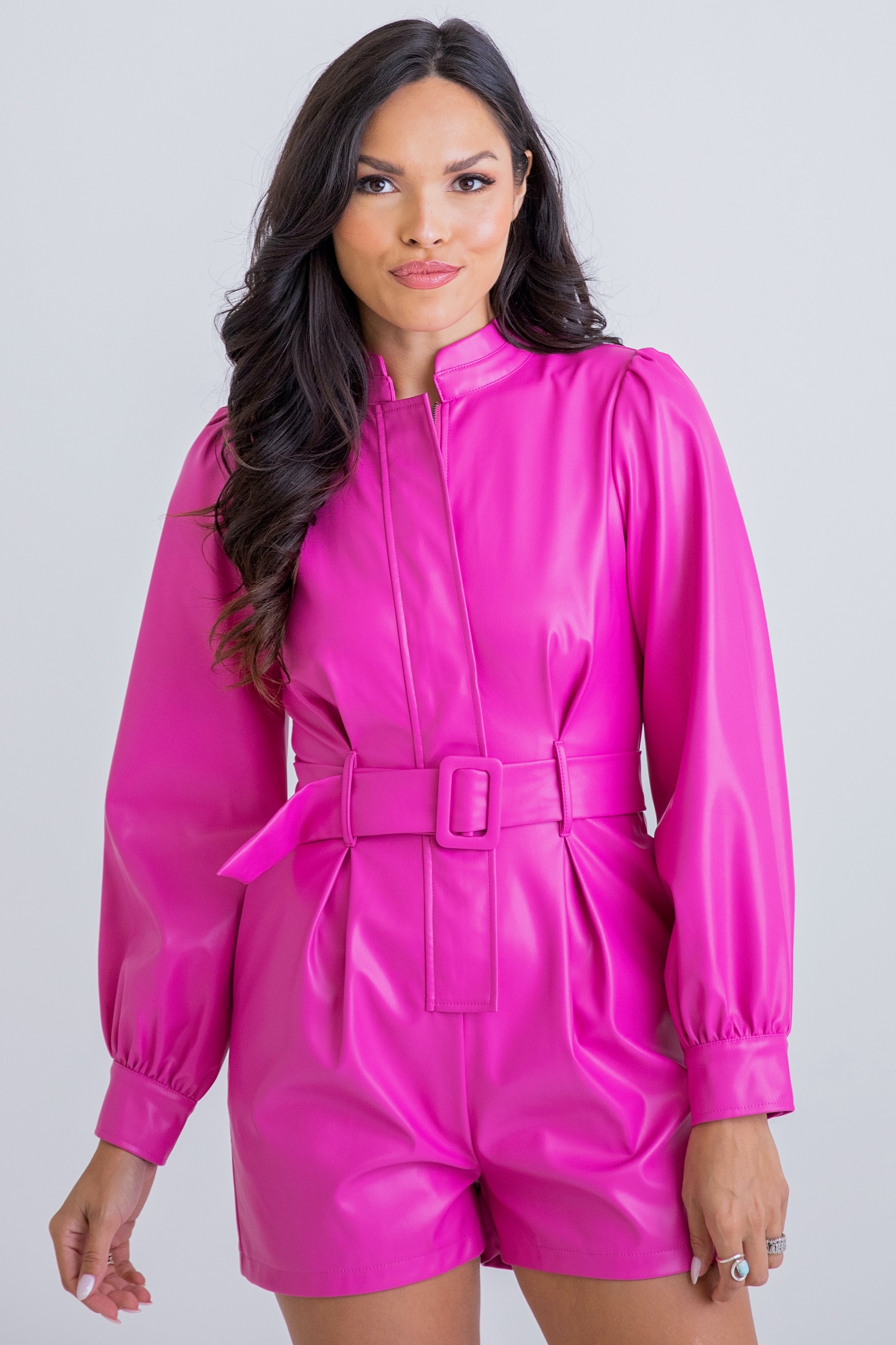 SOLID PLEATHER BELT ROMPER
