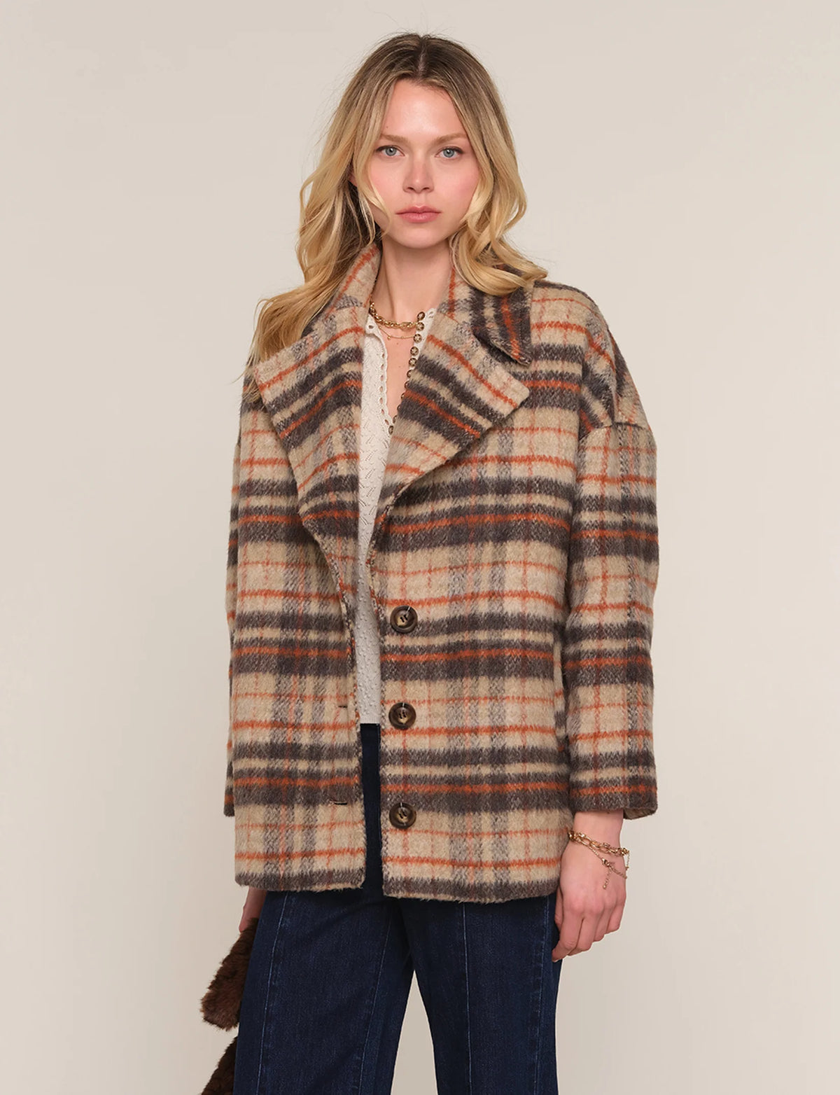 Heartloom Mackie Coat multicolor plaid jacket front view
