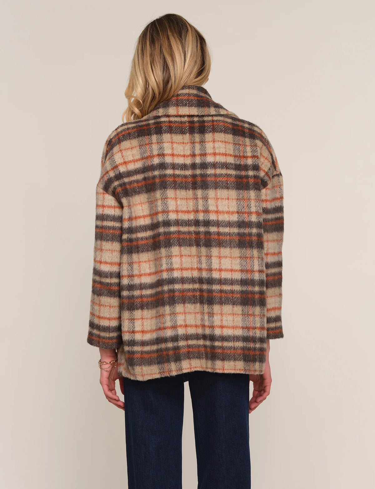 Back view of Heartloom Mackie multicolor plaid coat
