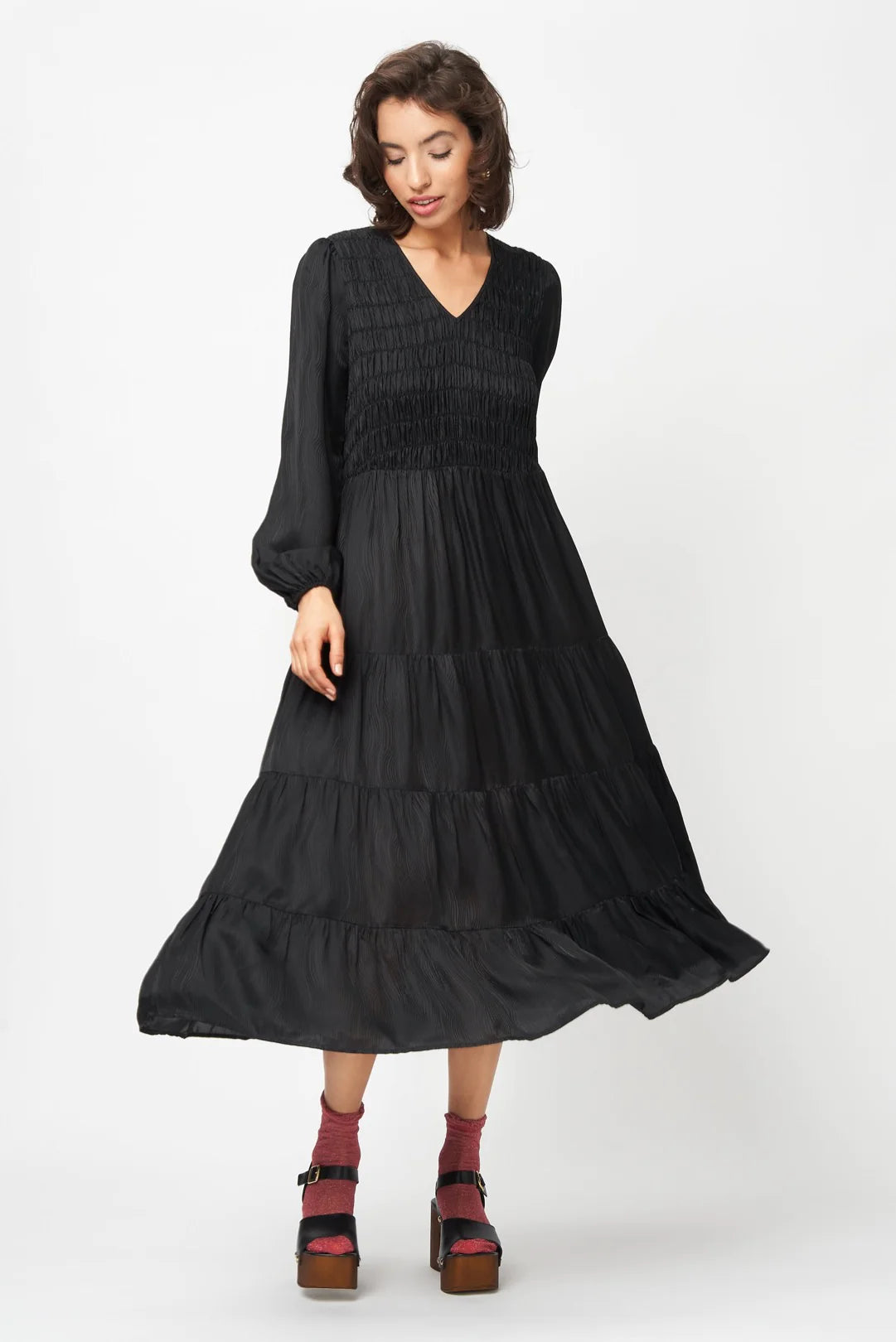 SHIRRED TIERED DRESS