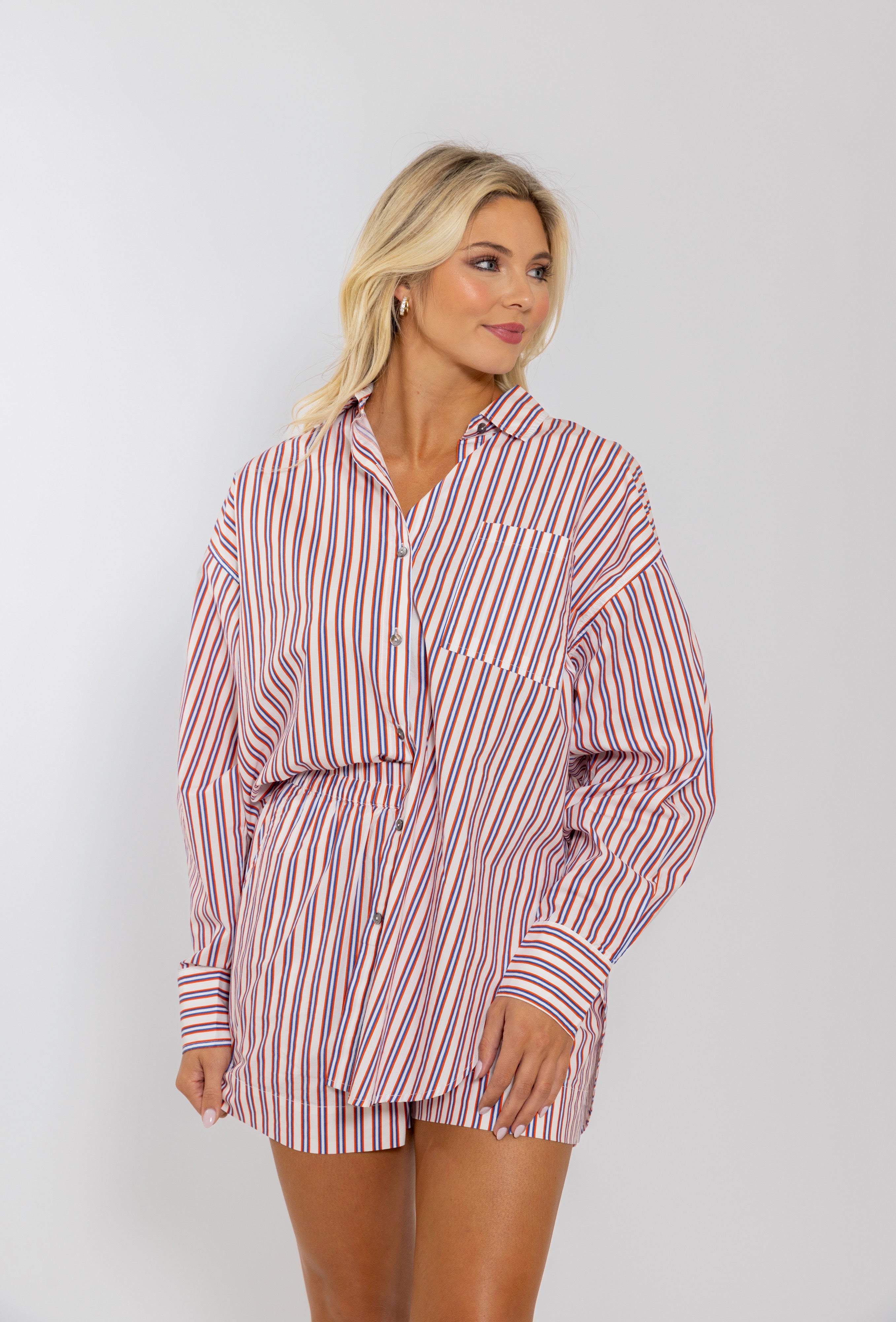 STRIPE POPLIN BUTTON UP TOP