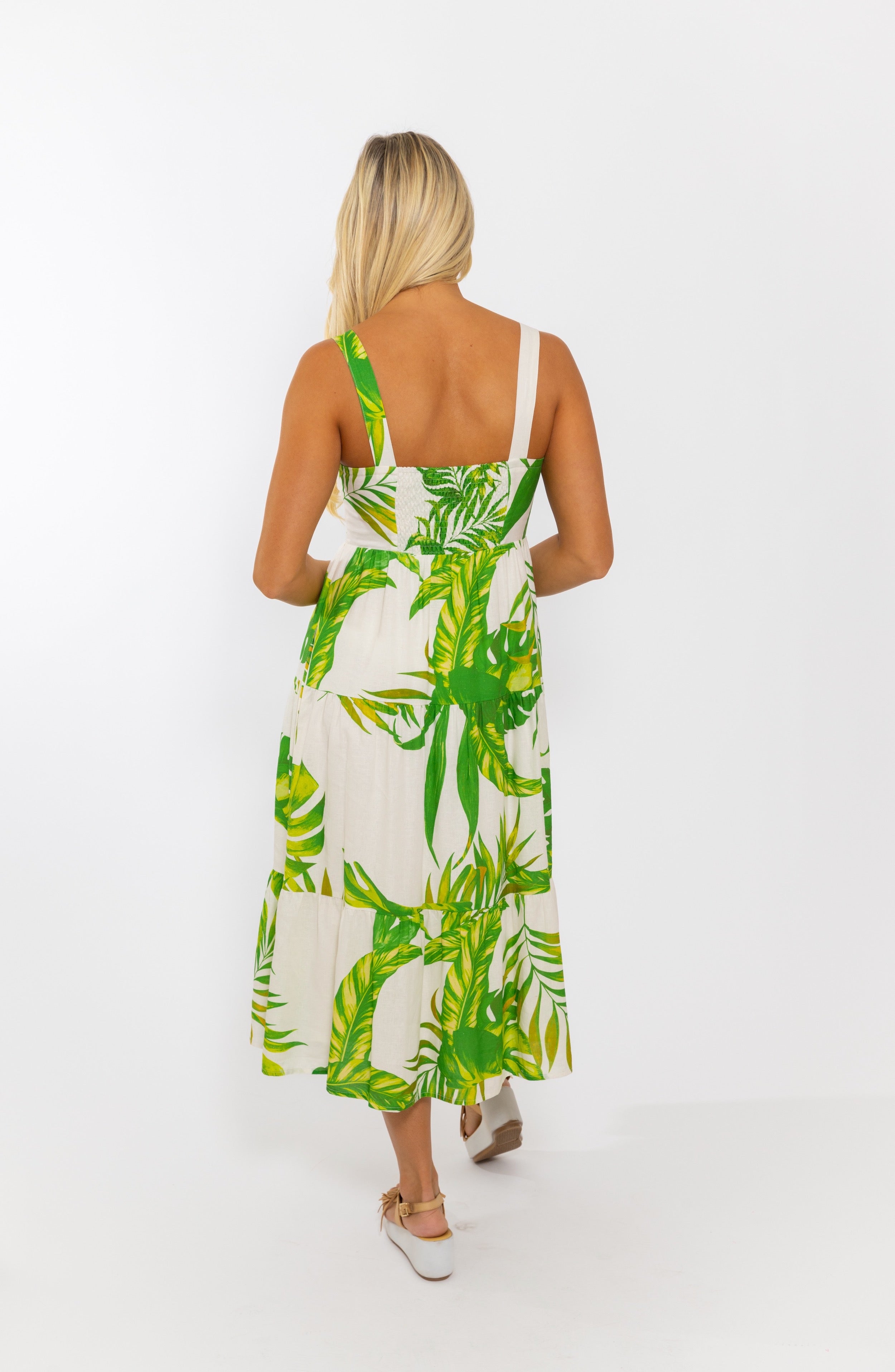 PALM LINEN BUTTON MAXI DRESS