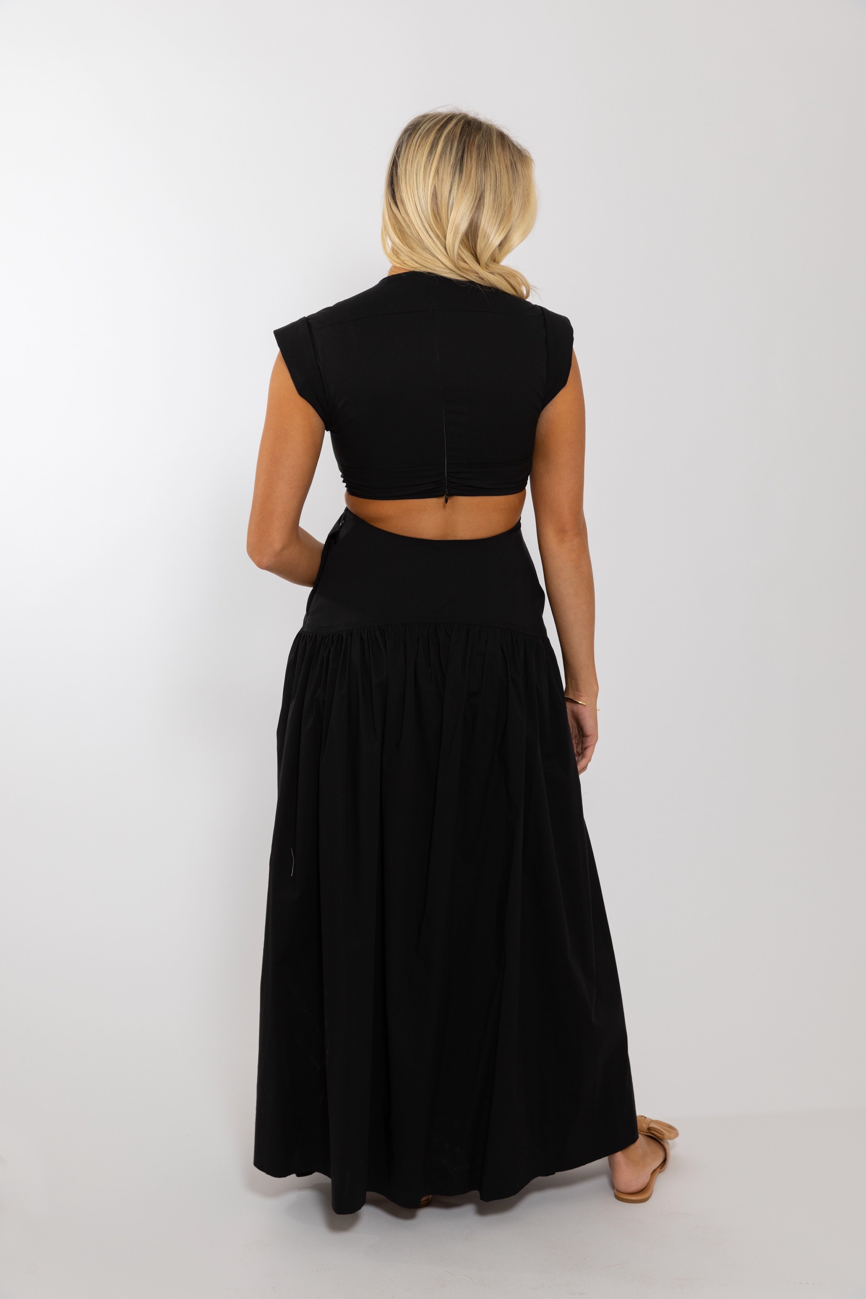 SOLID POPLIN KNOT CUT-OUT MAXI DRESS