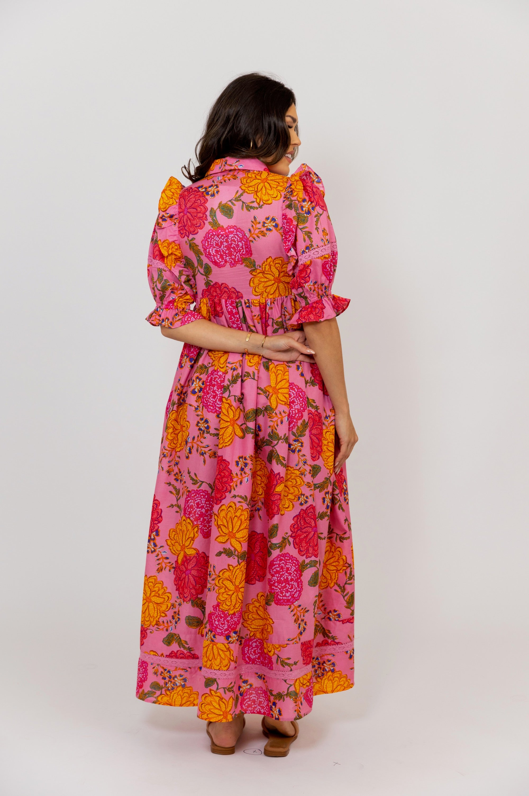FLORAL POPLIN CROCHET MAXI DRESS