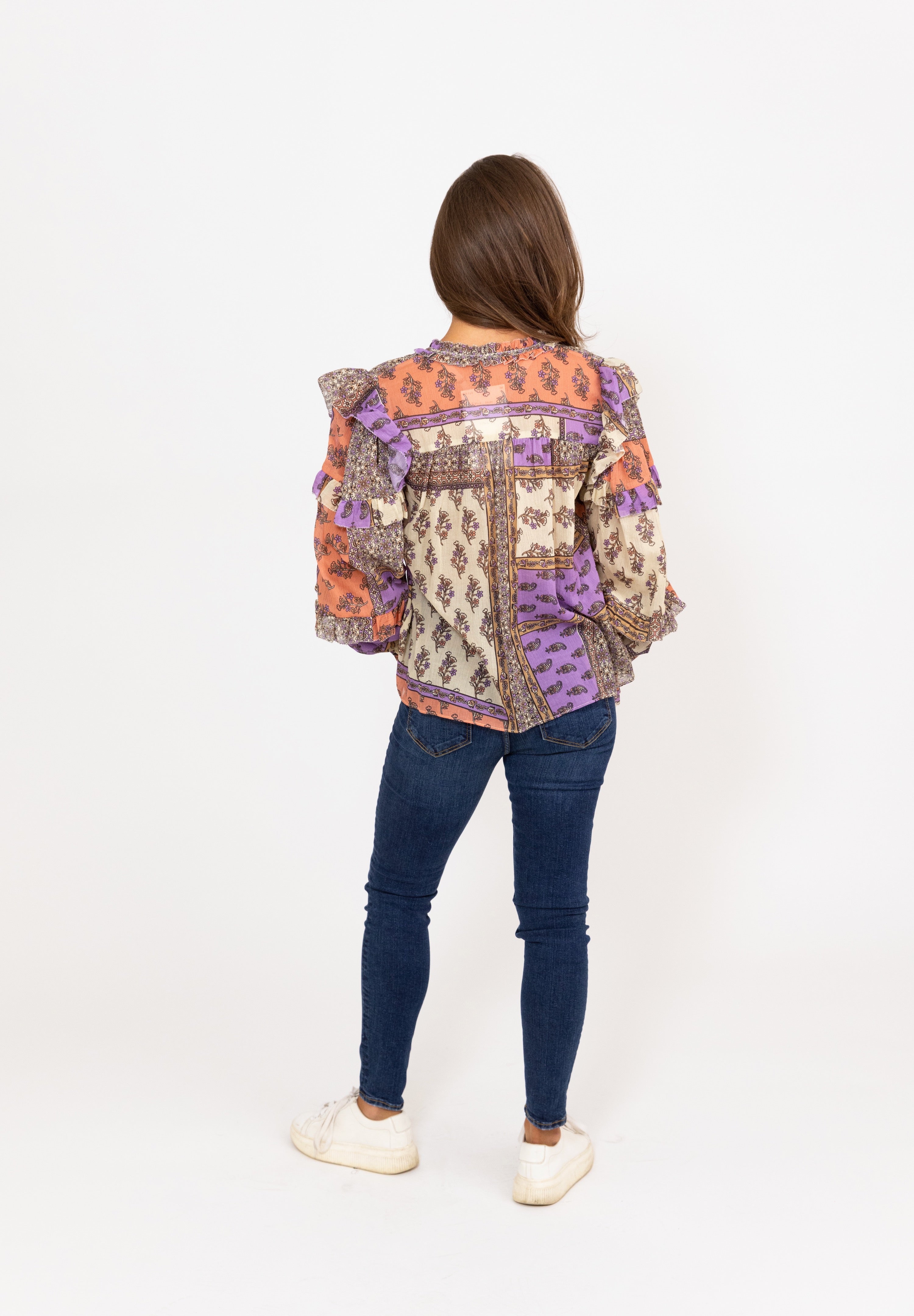 FLORAL BOHO RUFFLE SLV TOP
