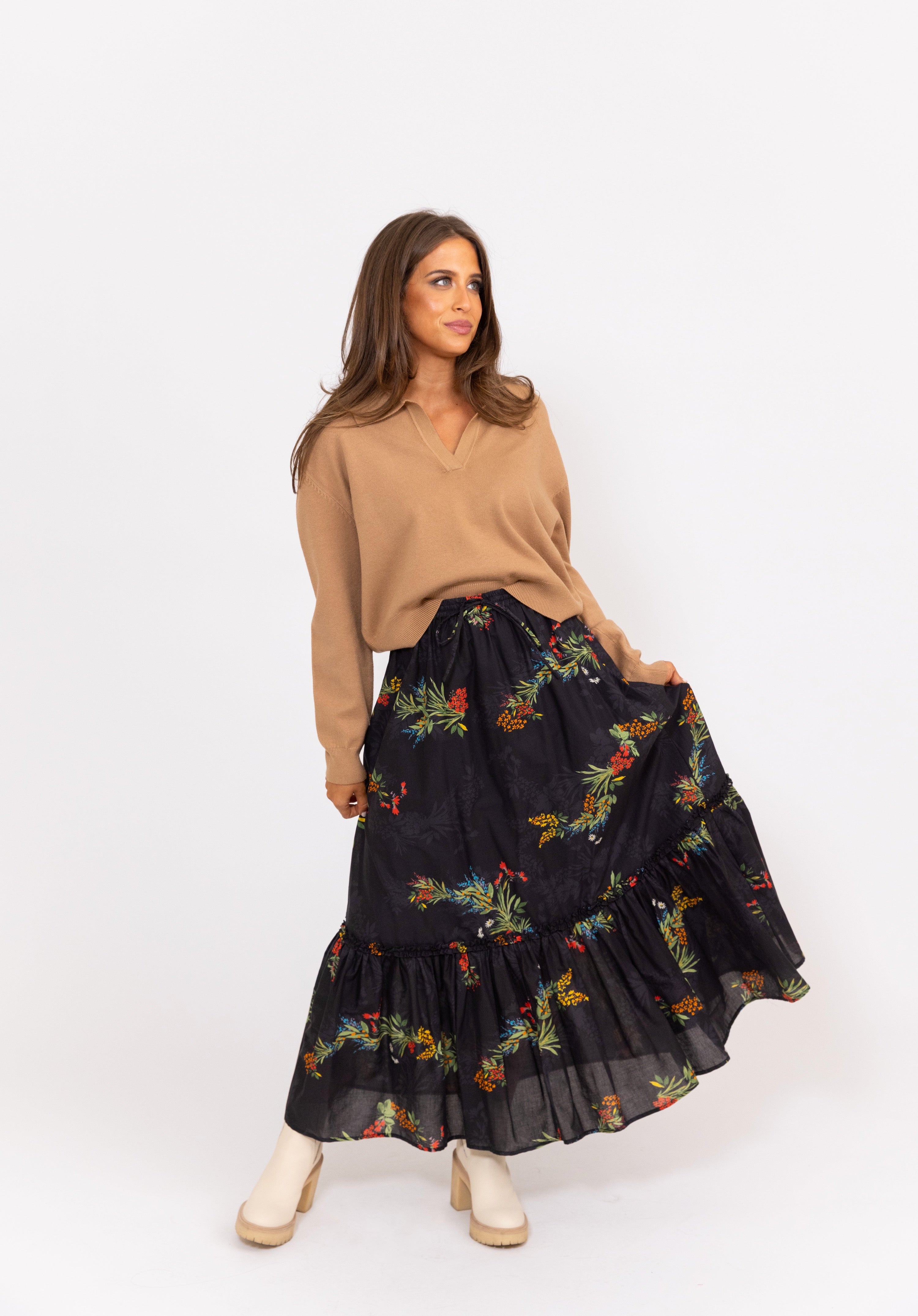 FLORAL POPLIN MAXI TIER SKIRT