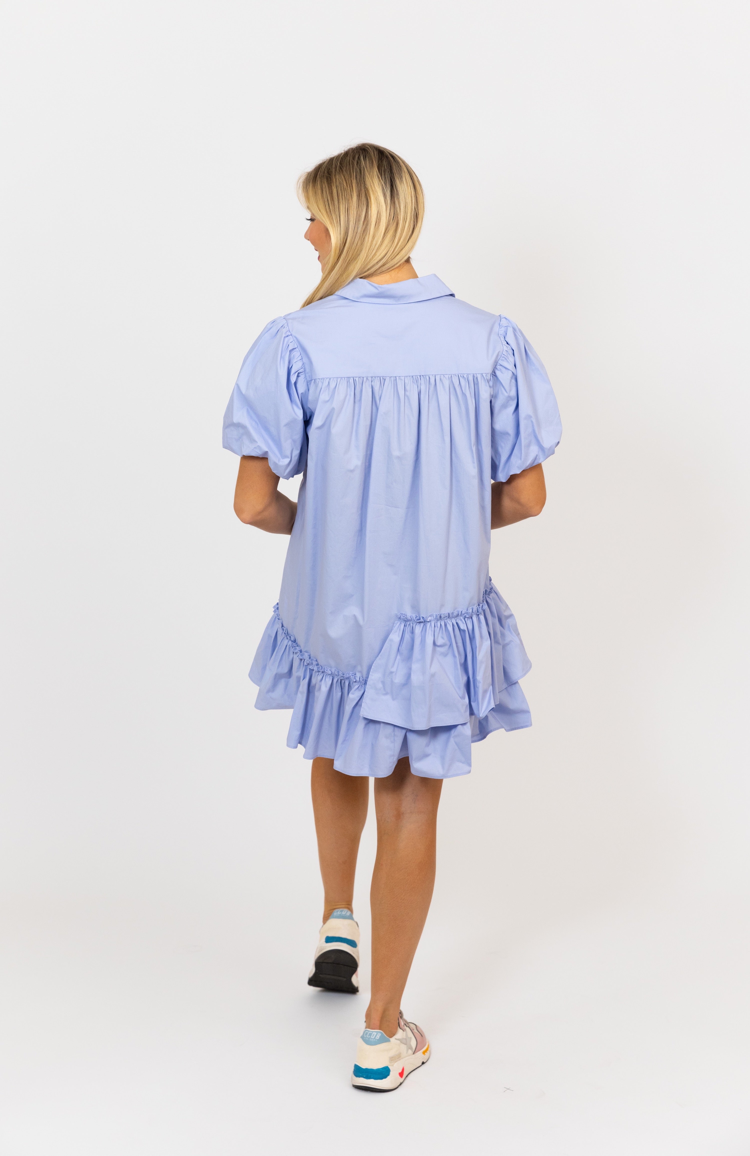 SOLID POPLIN RUFFLE DRESS