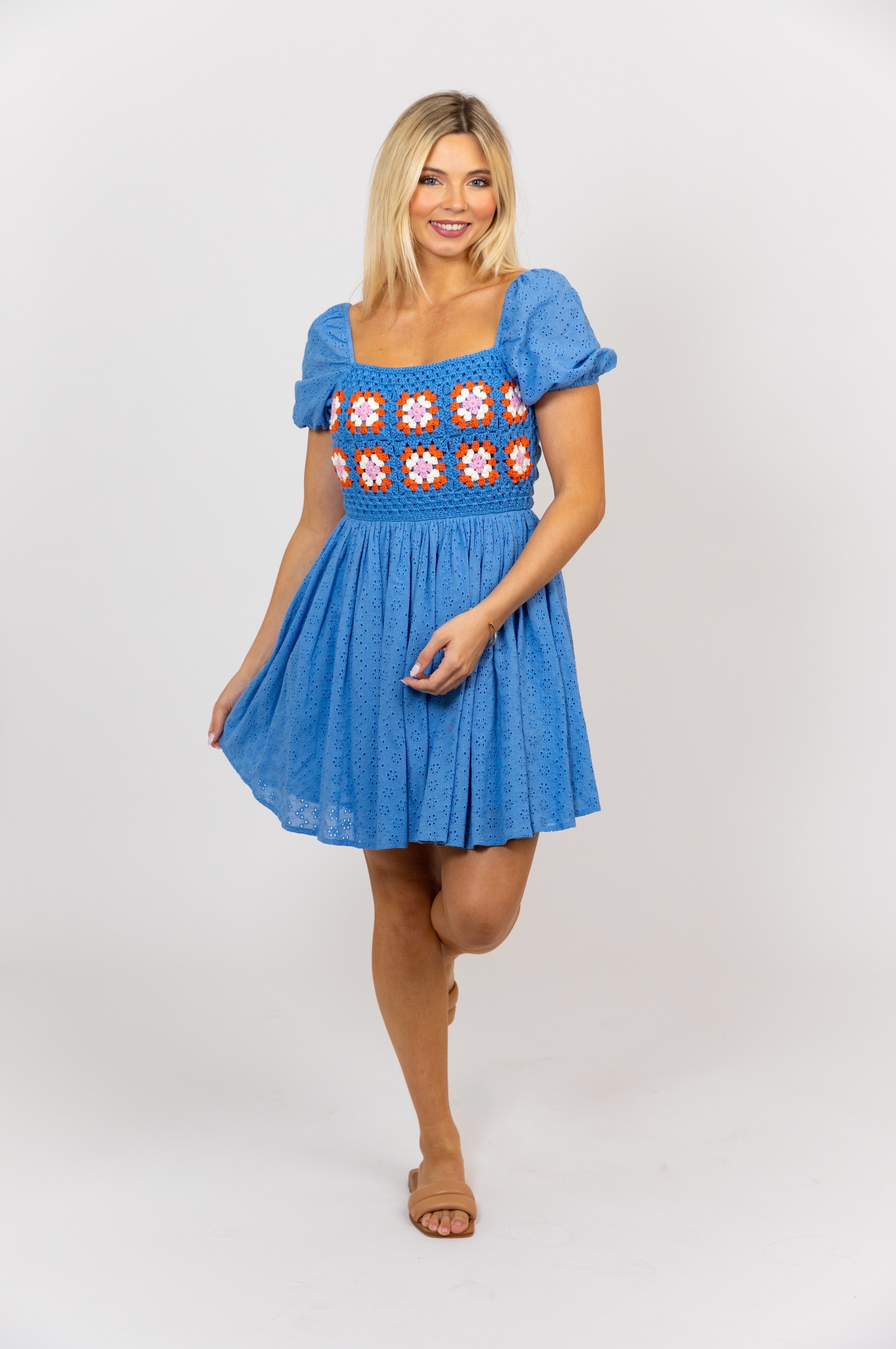 karlie crochet trimmed mini dress