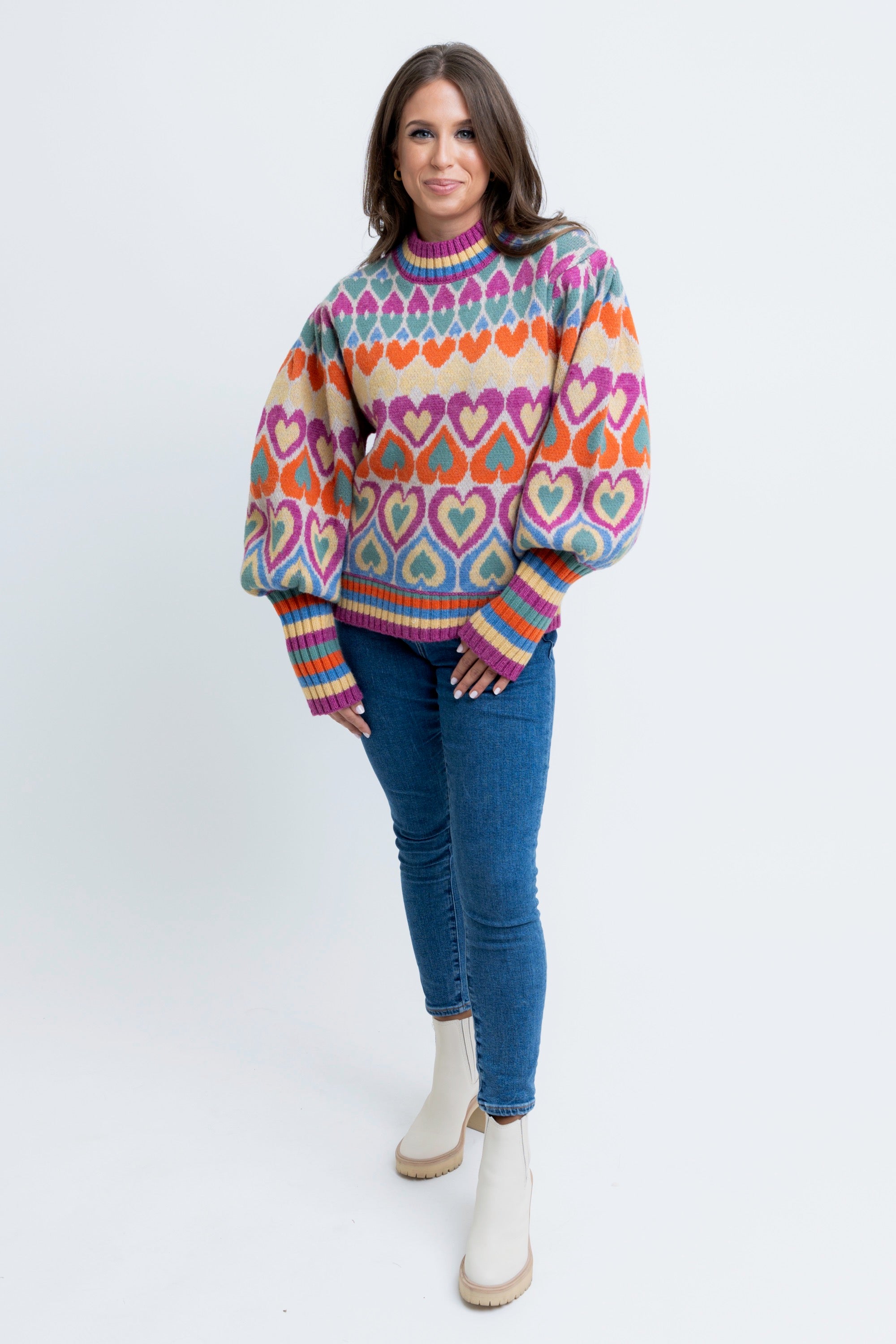 MULTI HEART NOVELTY SWEATER