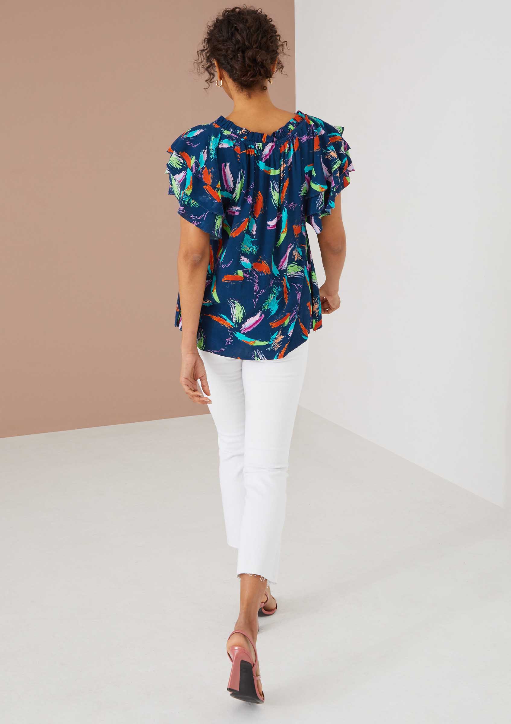 VERONICA TOP IN SCRIBBLE BLUE