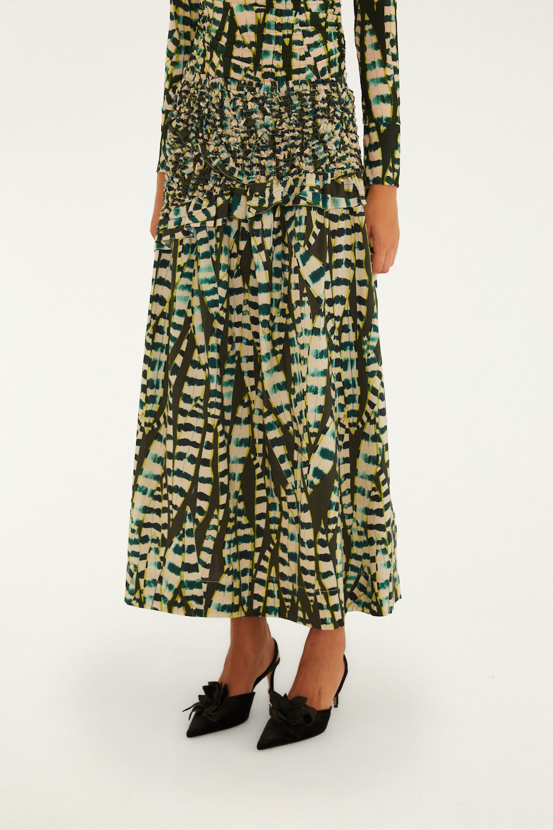 FARM RIO STRIPED LEAVES SKIRT