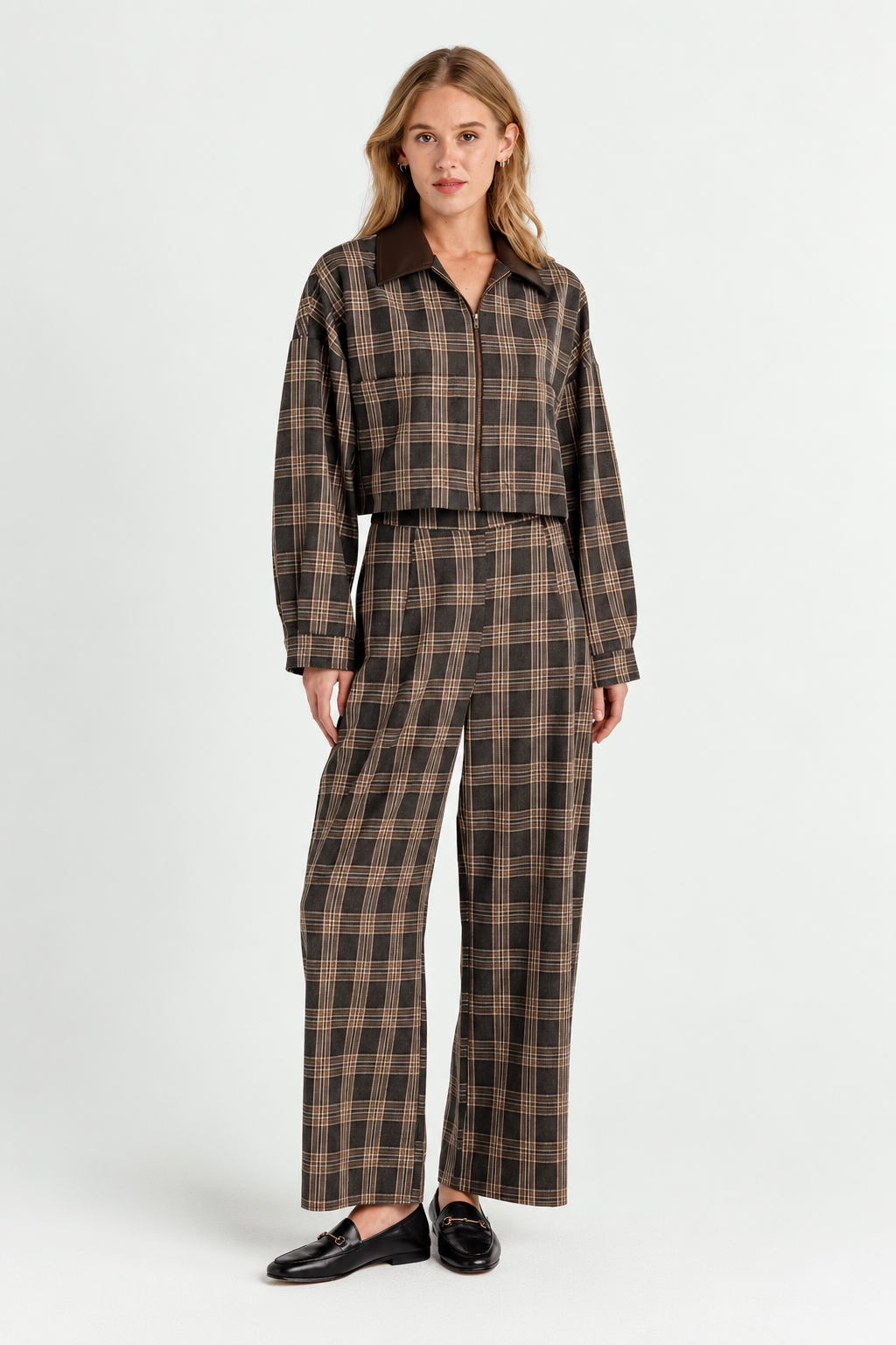 WE ARE SUNDAYS ELLIS PLAID CROPPED JACKET