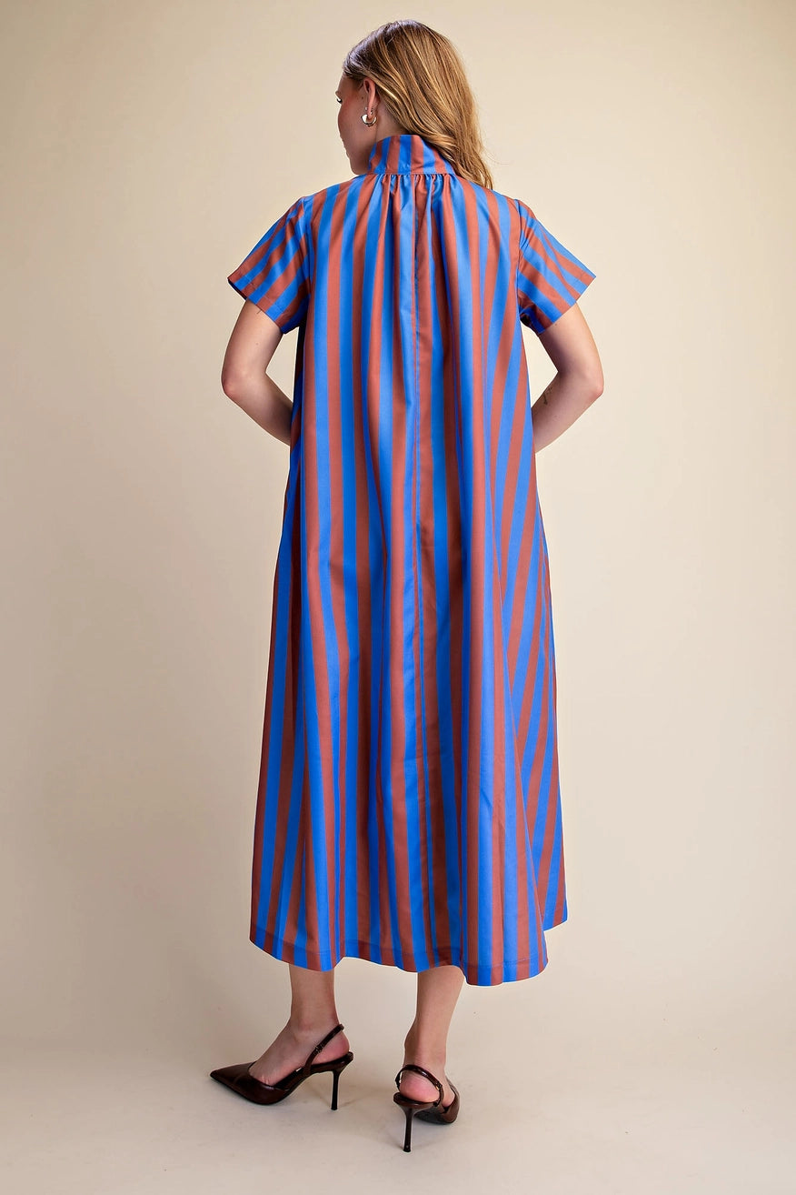 STRIPED MIDI DRESS